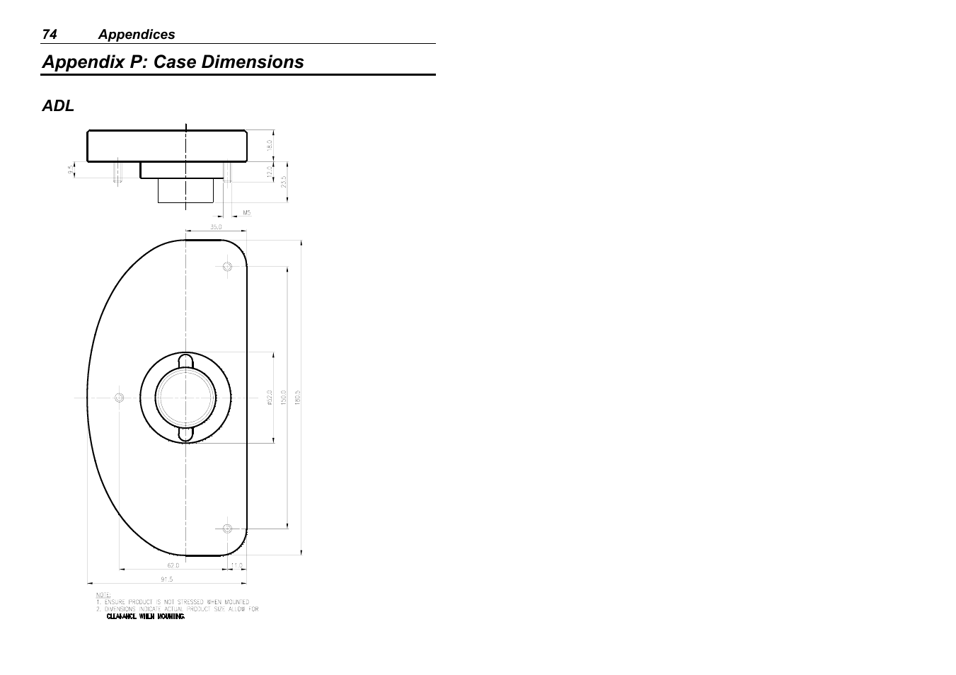 Appendix p: case dimensions | MoTeC ADL EDL User Manual | Page 76 / 81