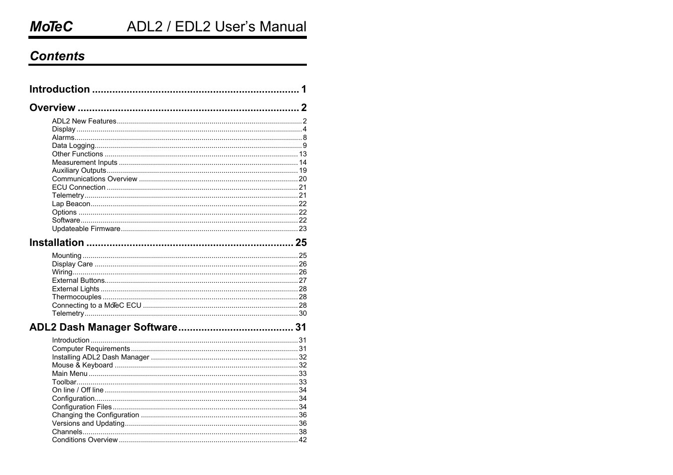 MoTeC ADL2 EDL2 User Manual | 82 pages