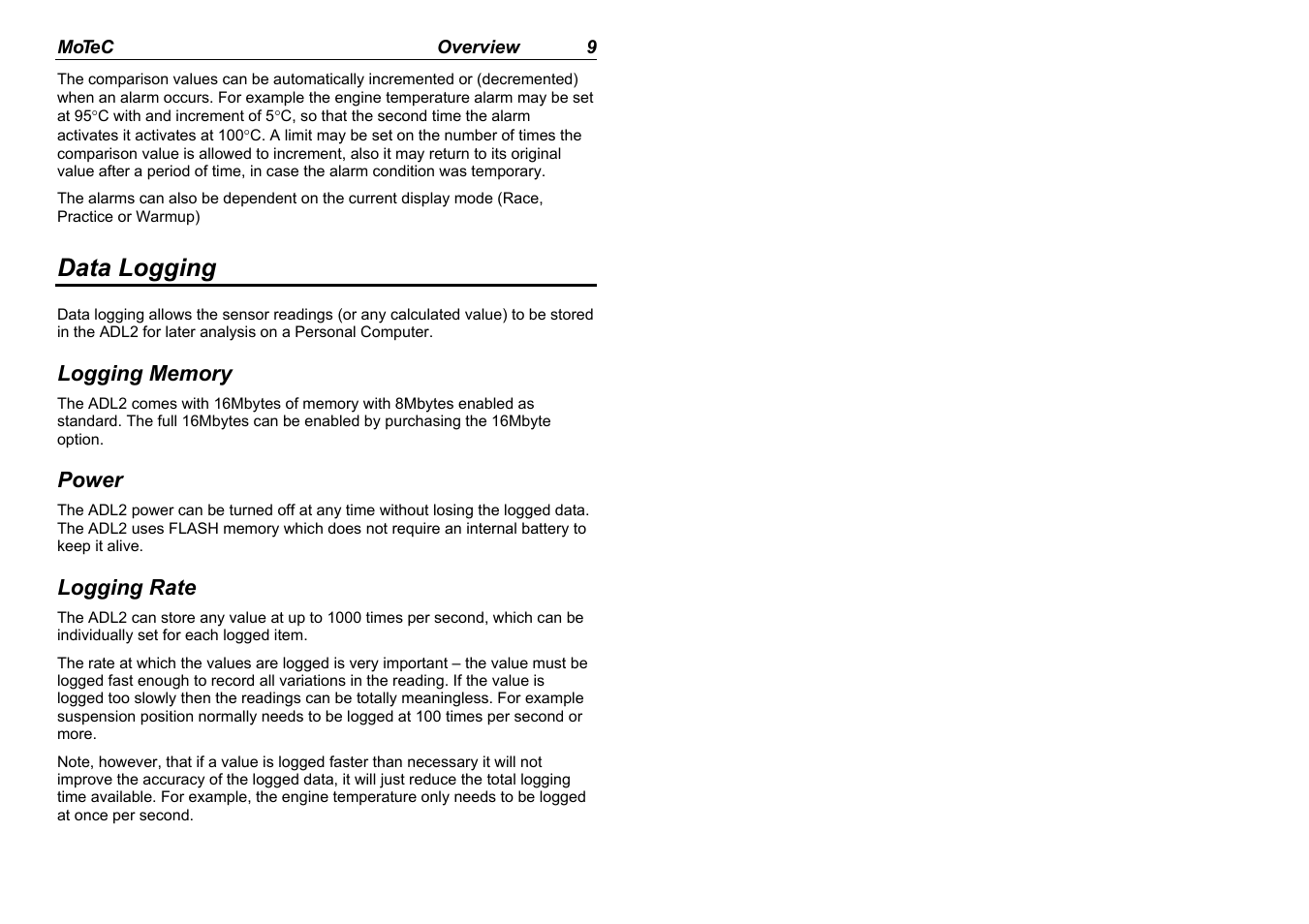 Data logging | MoTeC ADL2 EDL2 User Manual | Page 11 / 82