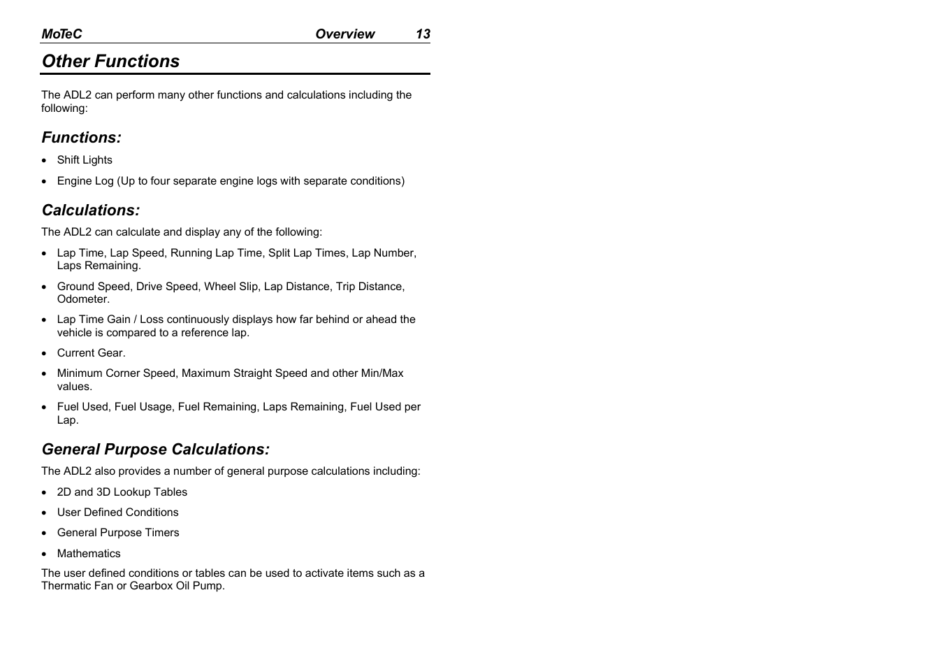 Other functions | MoTeC ADL2 EDL2 User Manual | Page 15 / 82