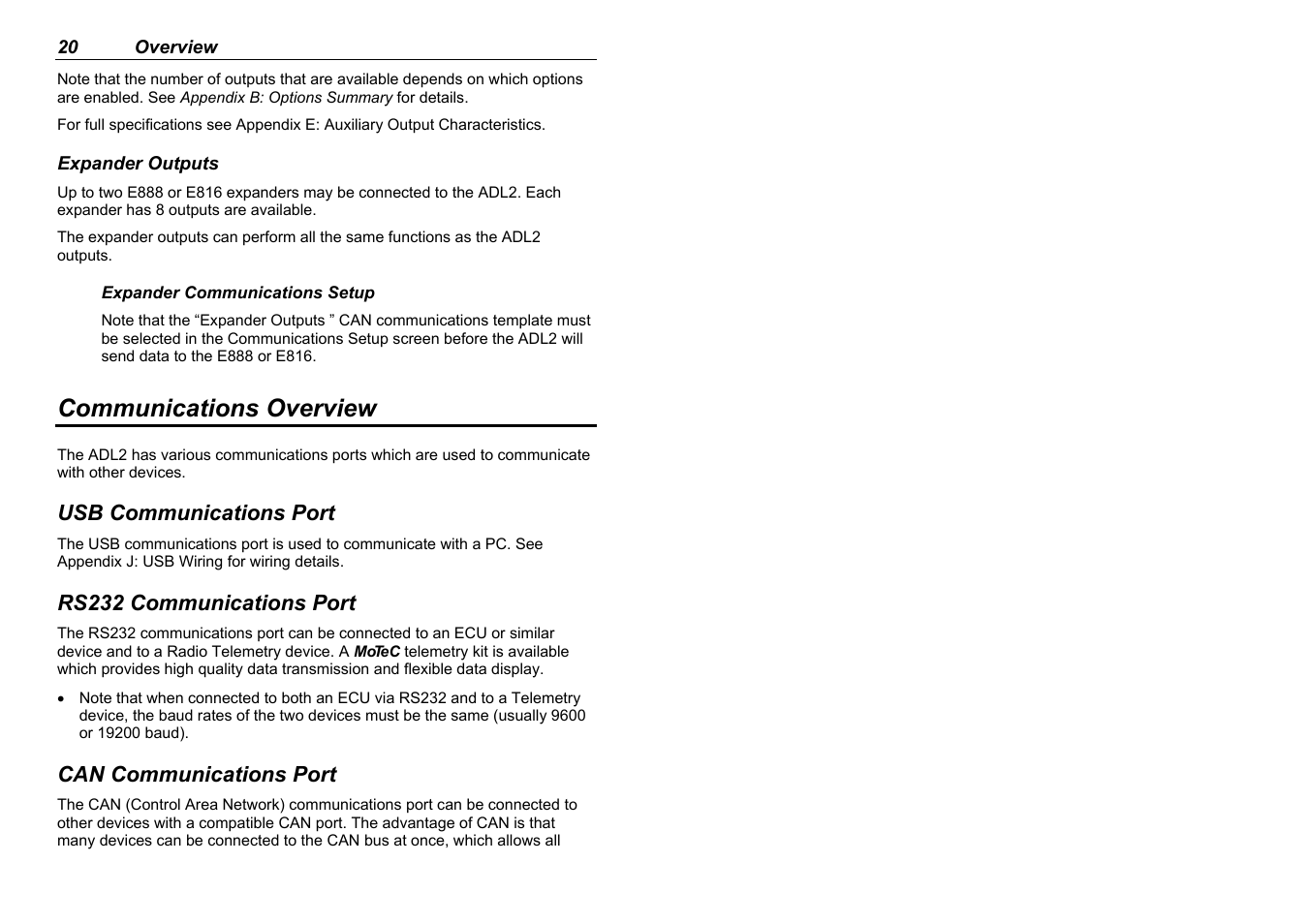 Communications overview | MoTeC ADL2 EDL2 User Manual | Page 22 / 82