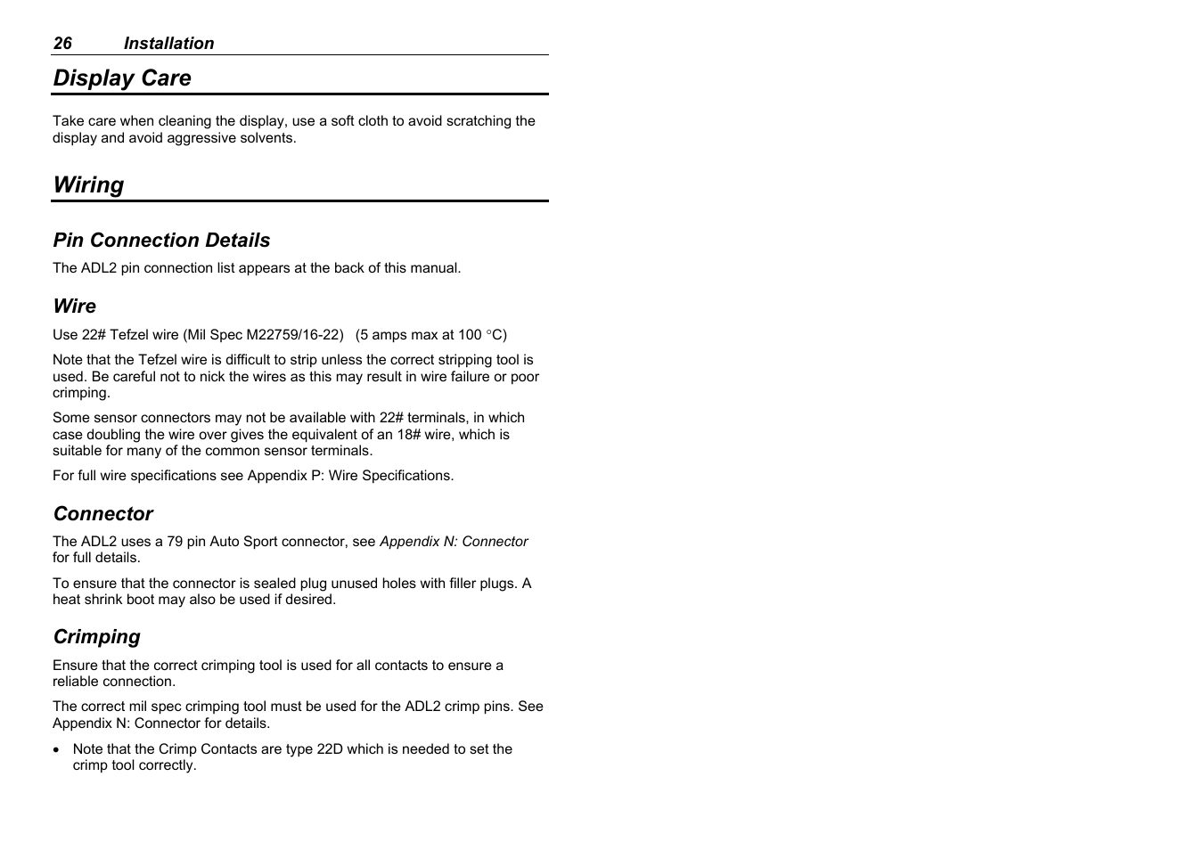 Display care, Wiring | MoTeC ADL2 EDL2 User Manual | Page 28 / 82