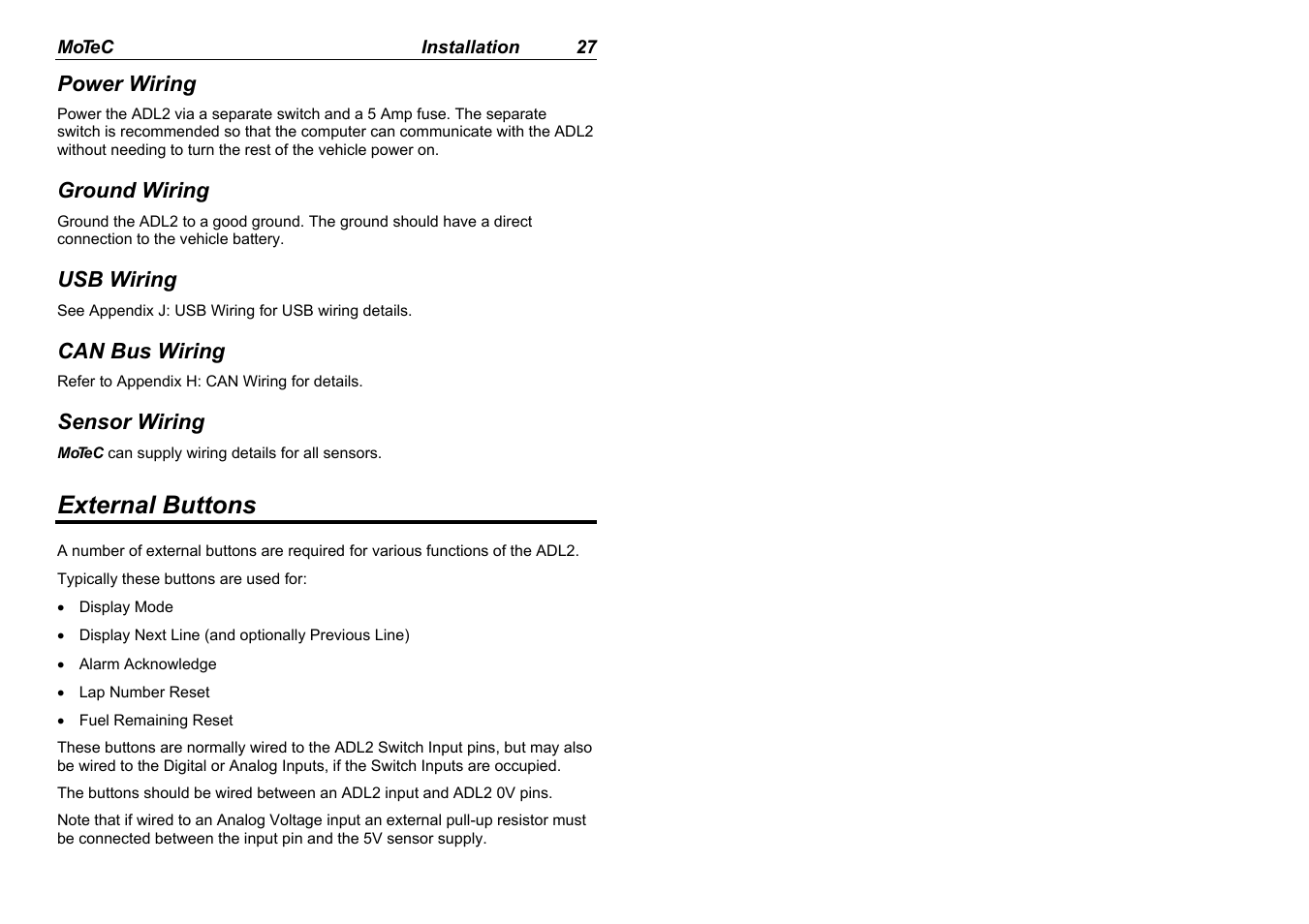 External buttons | MoTeC ADL2 EDL2 User Manual | Page 29 / 82