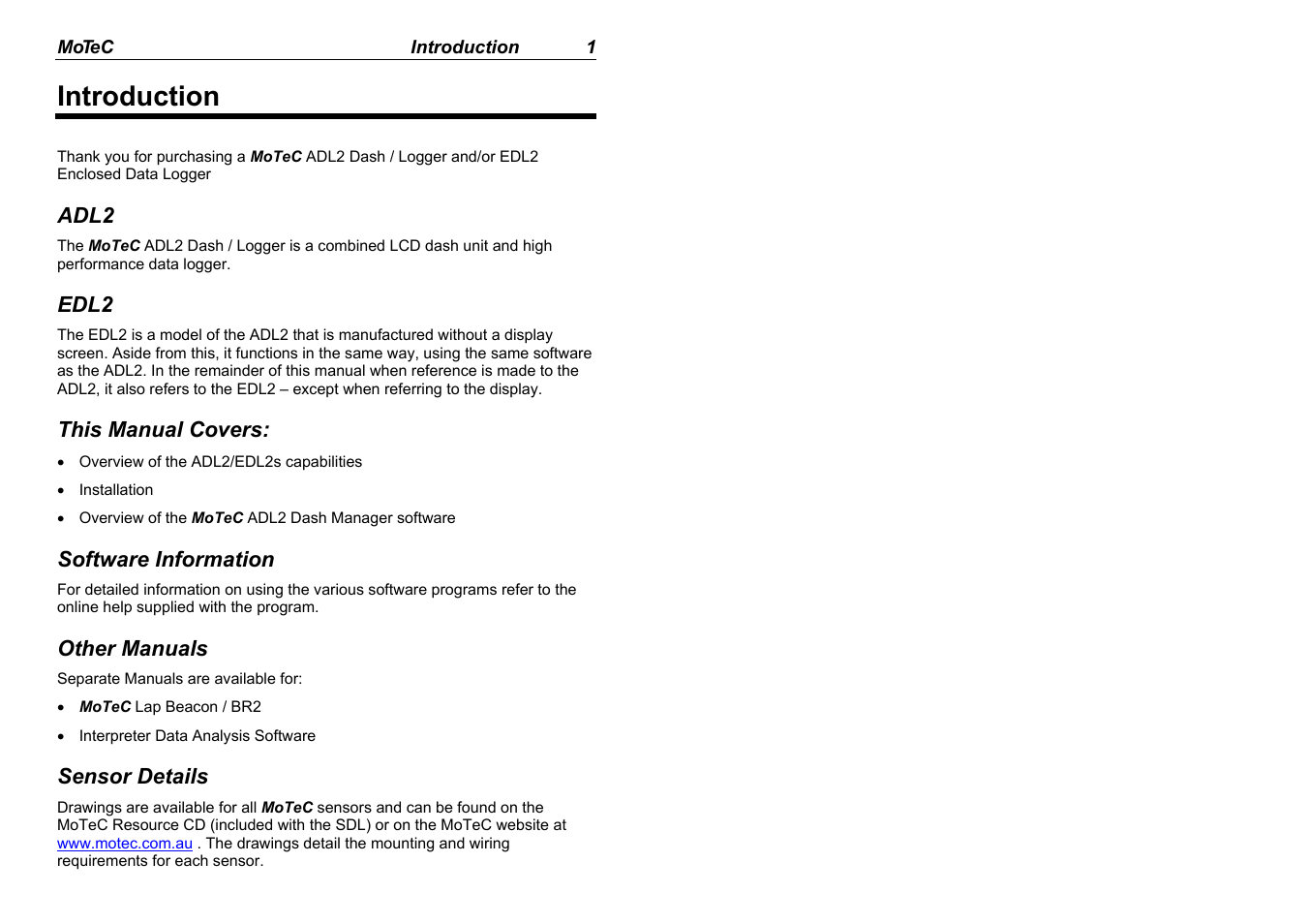 Introduction | MoTeC ADL2 EDL2 User Manual | Page 3 / 82