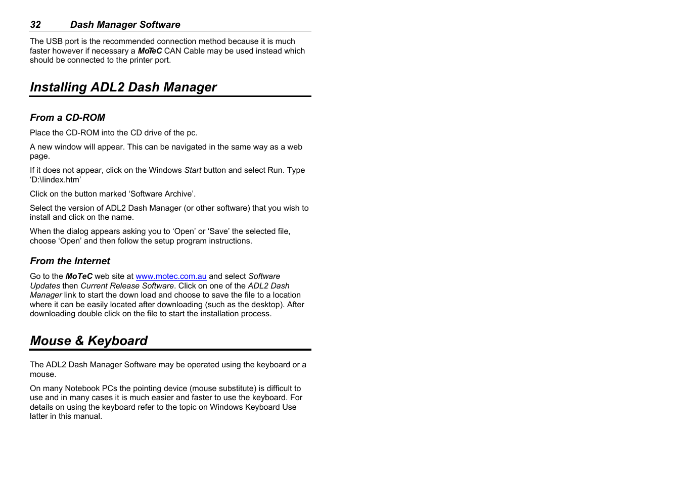 Installing adl2 dash manager, Mouse & keyboard | MoTeC ADL2 EDL2 User Manual | Page 34 / 82