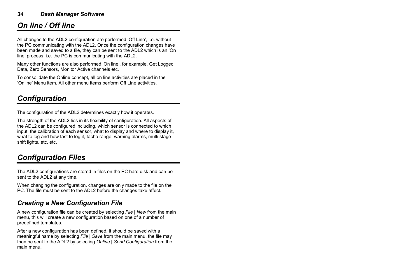 On line / off line, Configuration, Configuration files | MoTeC ADL2 EDL2 User Manual | Page 36 / 82
