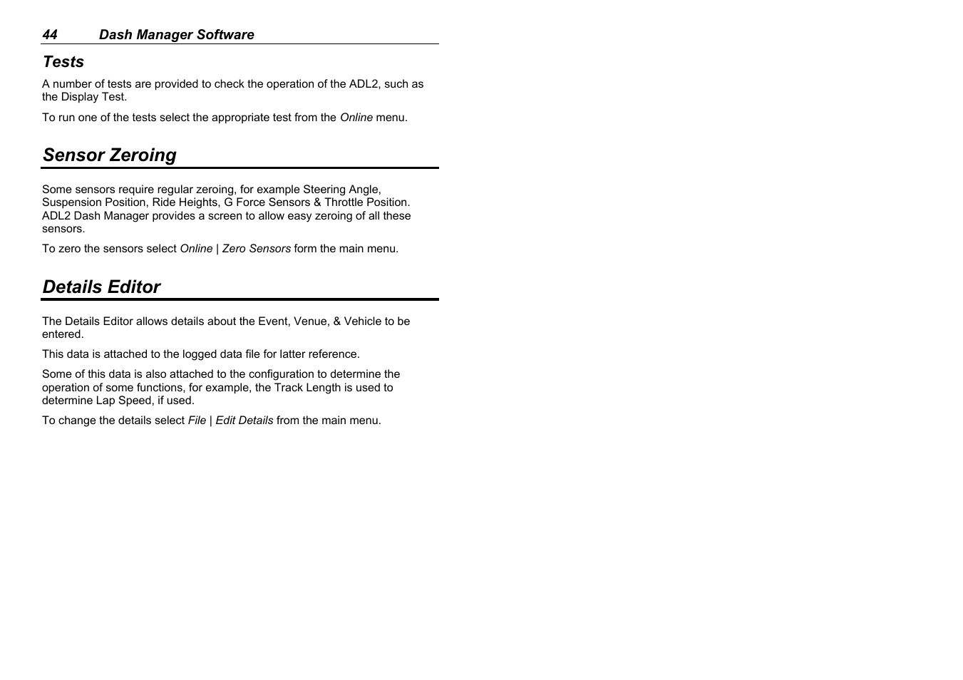 Sensor zeroing, Details editor | MoTeC ADL2 EDL2 User Manual | Page 46 / 82