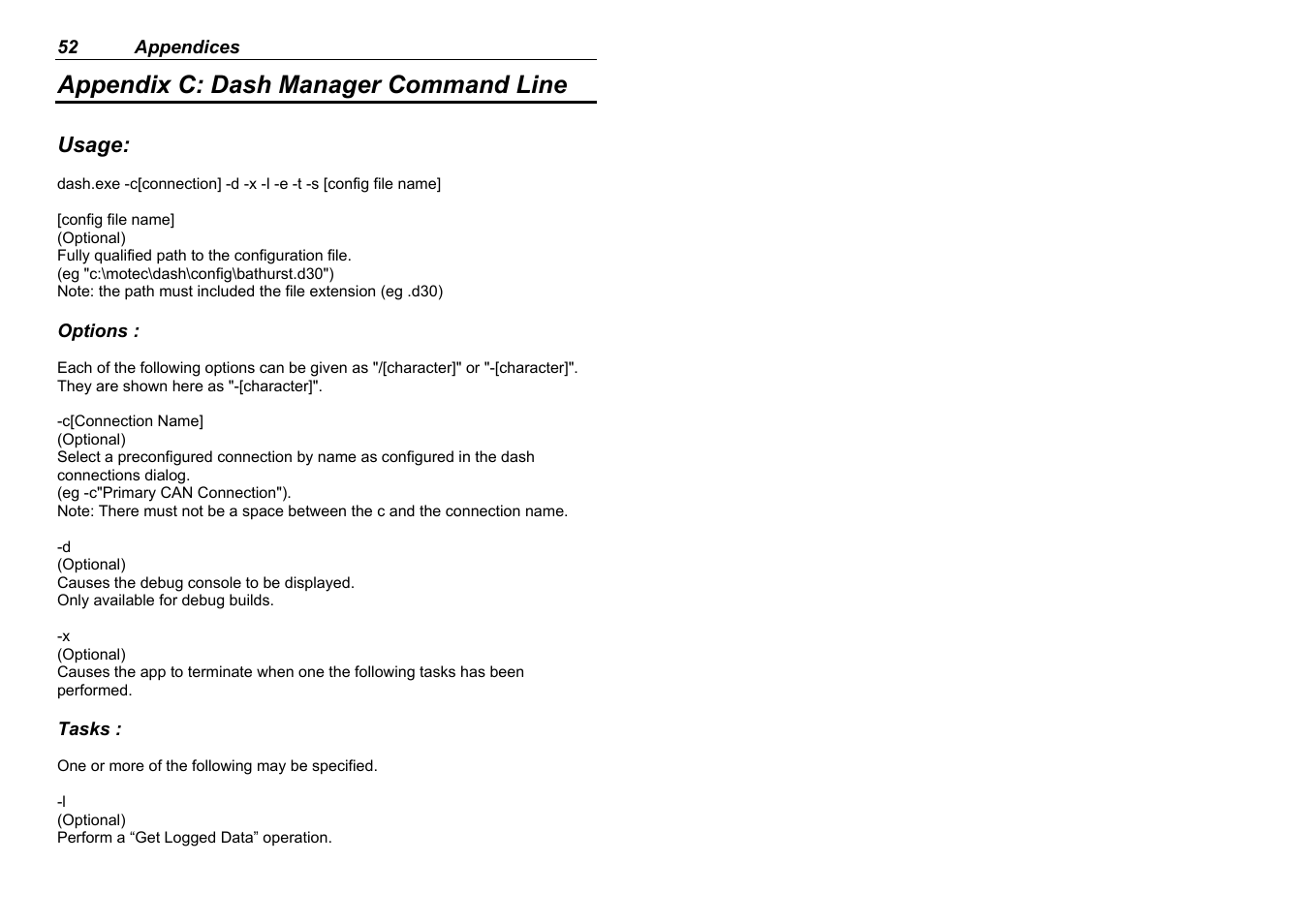 Appendix c: dash manager command line | MoTeC ADL2 EDL2 User Manual | Page 54 / 82