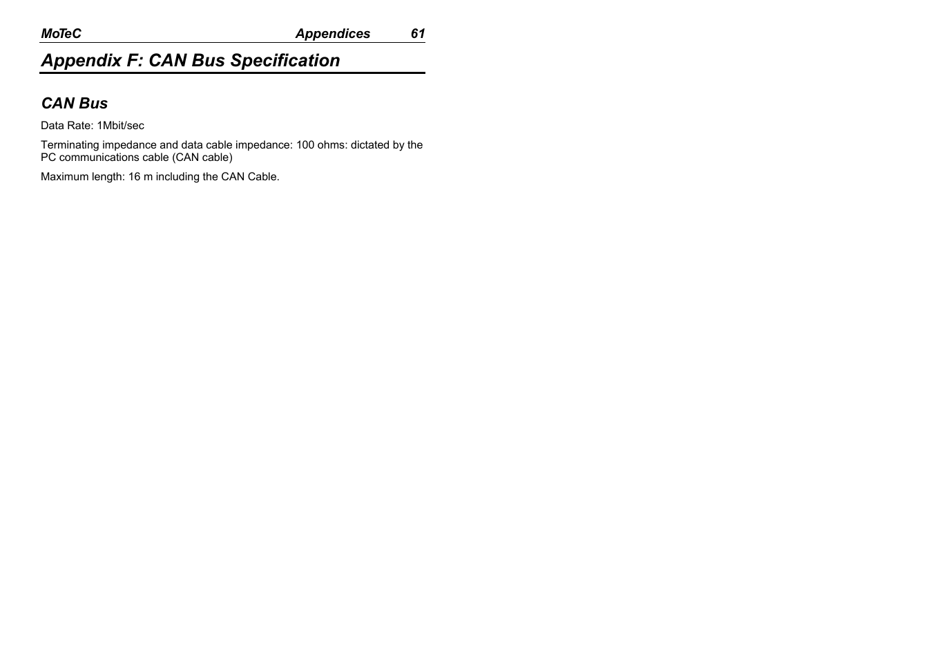 Appendix f: can bus specification | MoTeC ADL2 EDL2 User Manual | Page 63 / 82