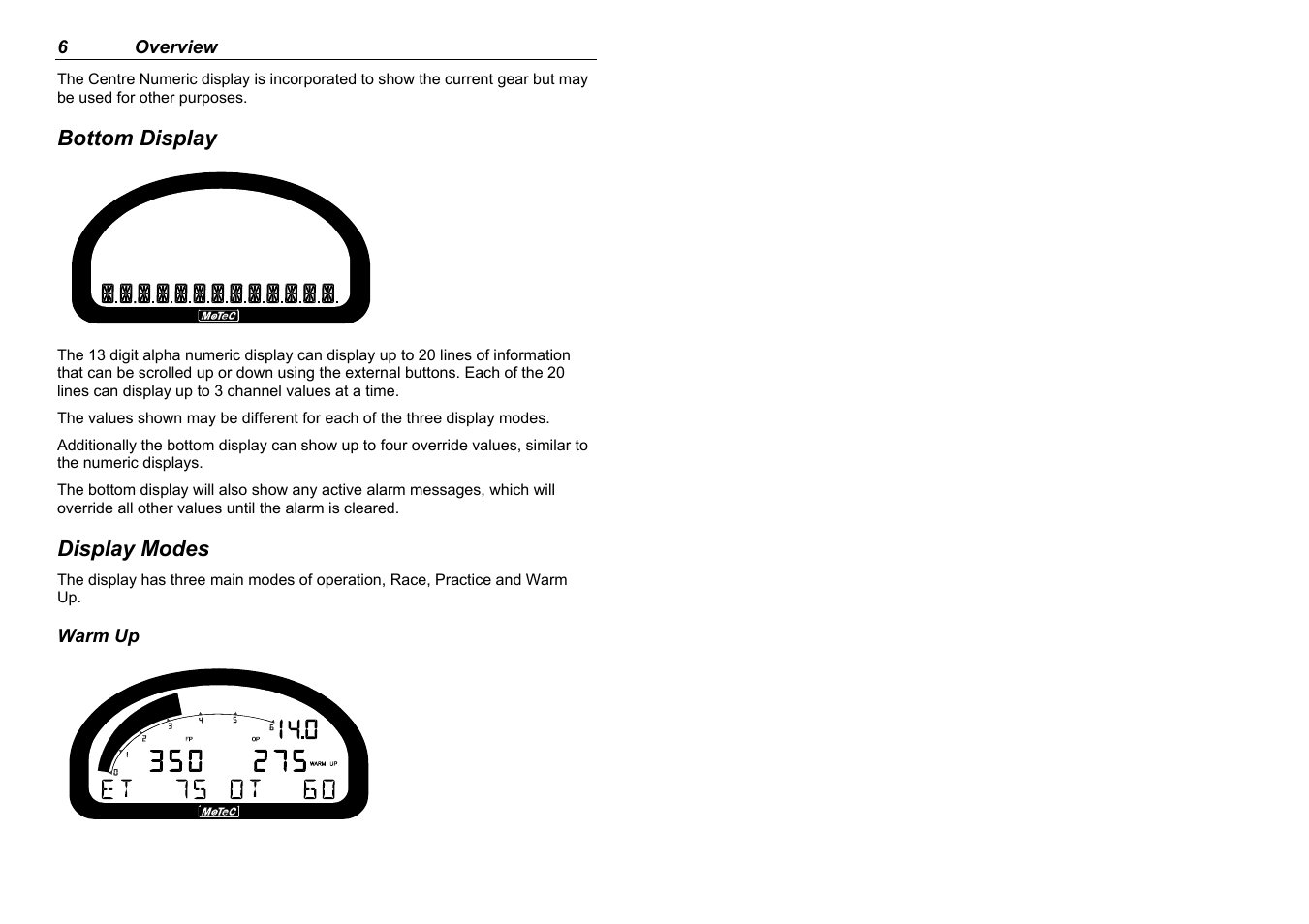 Bottom display, Display modes | MoTeC ADL2 EDL2 User Manual | Page 8 / 82