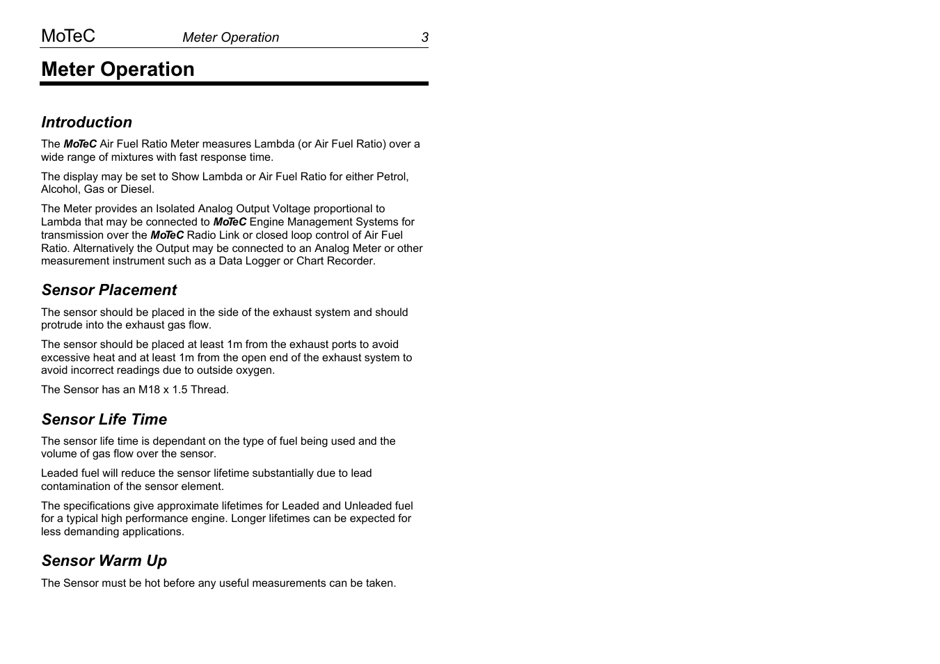 Meter operation, Motec | MoTeC AFM1 User Manual | Page 7 / 20