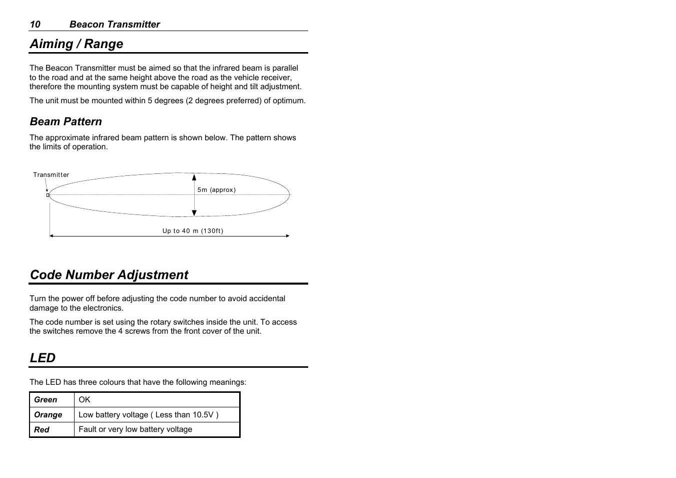 Aiming / range, Code number adjustment, Beam pattern | MoTeC BR2 BTX User Manual | Page 12 / 47