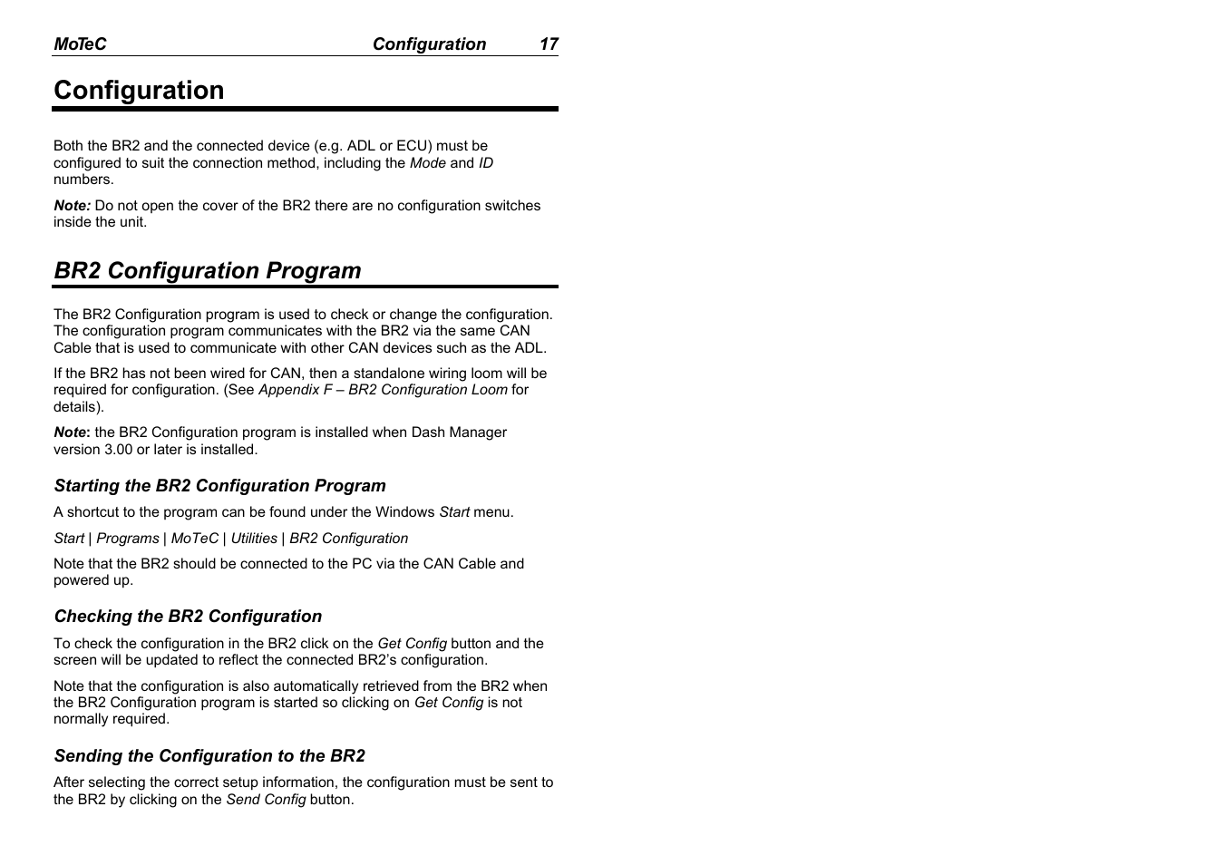 Configuration, Br2 configuration program | MoTeC BR2 BTX User Manual | Page 19 / 47