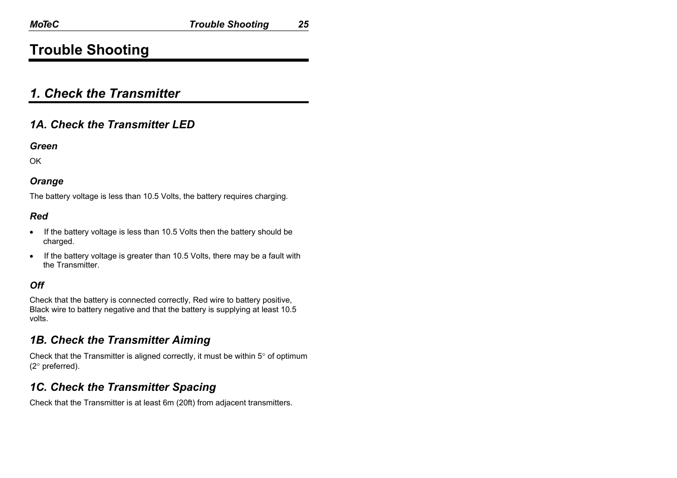 Trouble shooting, Check the transmitter | MoTeC BR2 BTX User Manual | Page 27 / 47