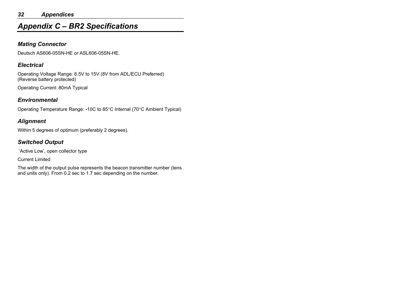 Appendix c – br2 specifications | MoTeC BR2 BTX User Manual | Page 34 / 47