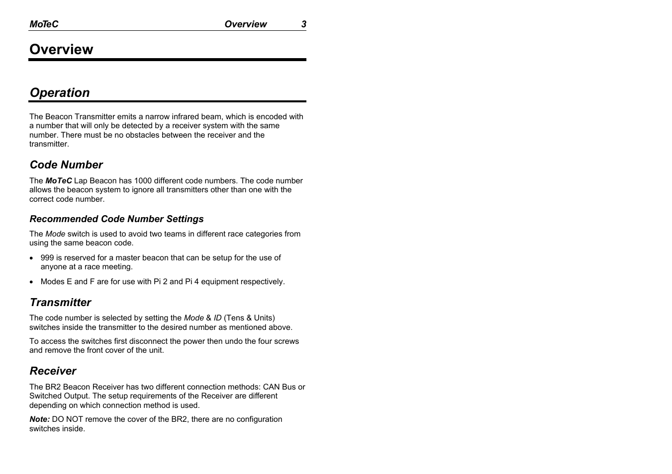 Overview, Operation | MoTeC BR2 BTX User Manual | Page 5 / 47