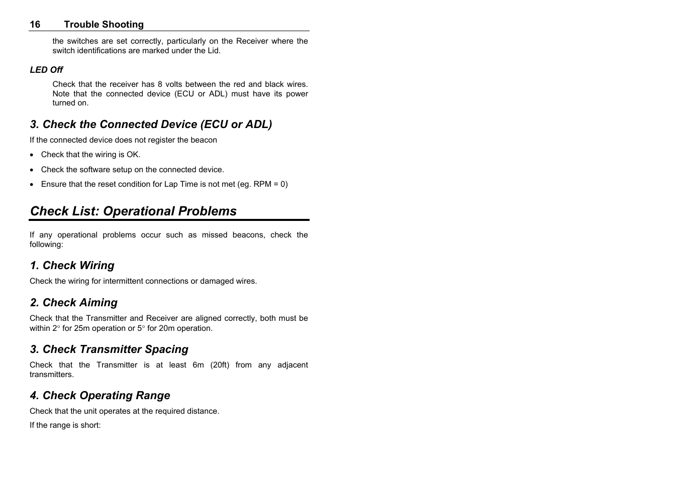 Check list: operational problems | MoTeC BRX User Manual | Page 18 / 21