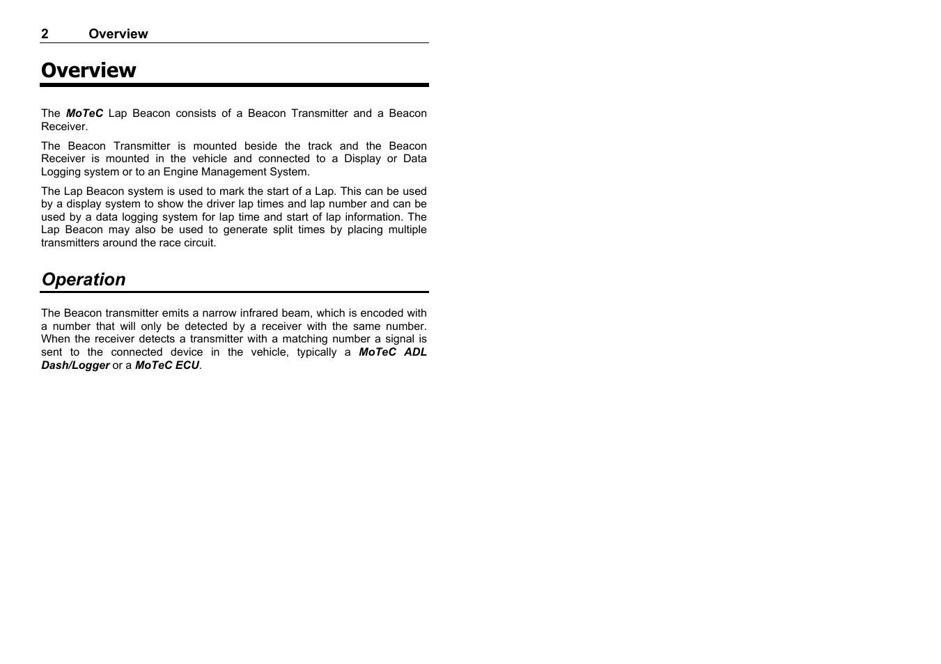 Overview, Operation | MoTeC BRX User Manual | Page 4 / 21