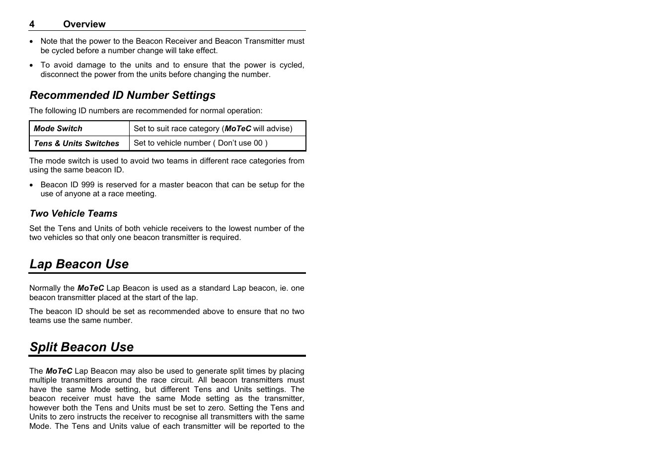 Lap beacon use, Split beacon use | MoTeC BRX User Manual | Page 6 / 21