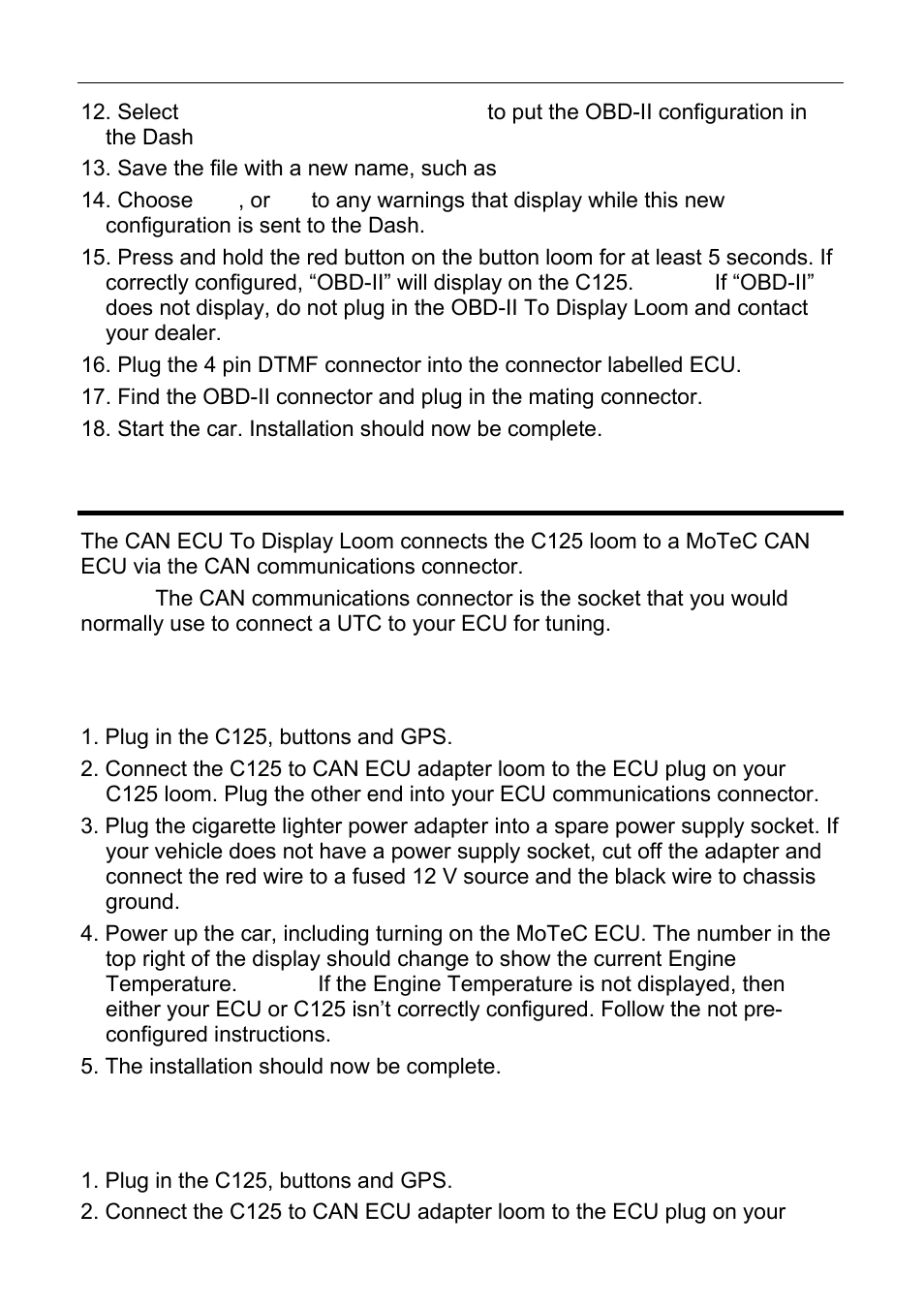 Installing the can ecu to display loom, Installation method – if c125 came pre-configured | MoTeC C125 User Manual | Page 17 / 89