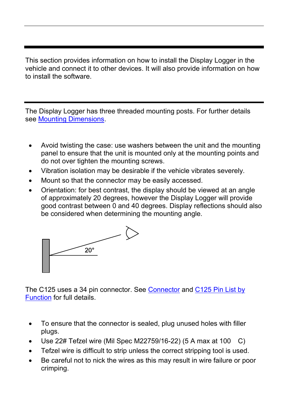 Installation, Mounting and wiring, Mounting tips | Wiring tips | MoTeC C125 User Manual | Page 21 / 89