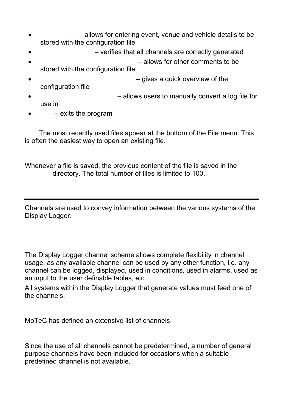 Backups, Channels, Pre-defined channels | General purpose channels | MoTeC C125 User Manual | Page 31 / 89