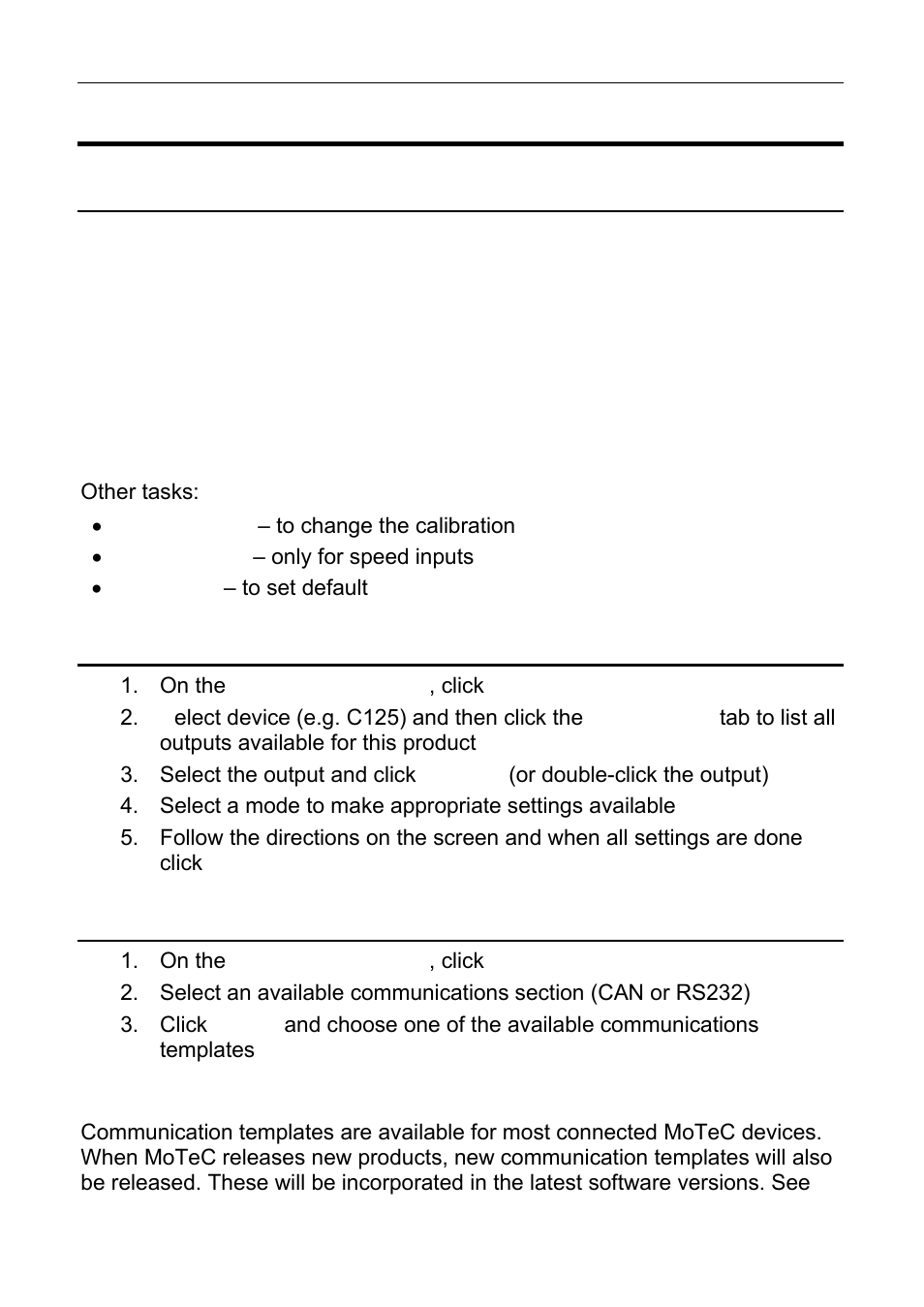 Connections, Configuring inputs (optional), Configuring outputs (optional) | Configuring communications, Comms templates, Configuring, Communications | MoTeC C125 User Manual | Page 36 / 89