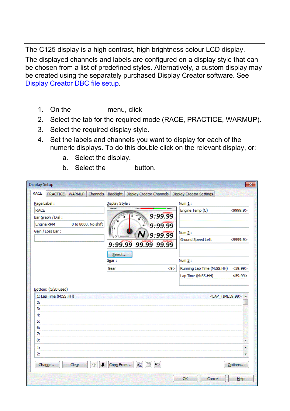 Display, Motec configuration 41 | MoTeC C125 User Manual | Page 42 / 89