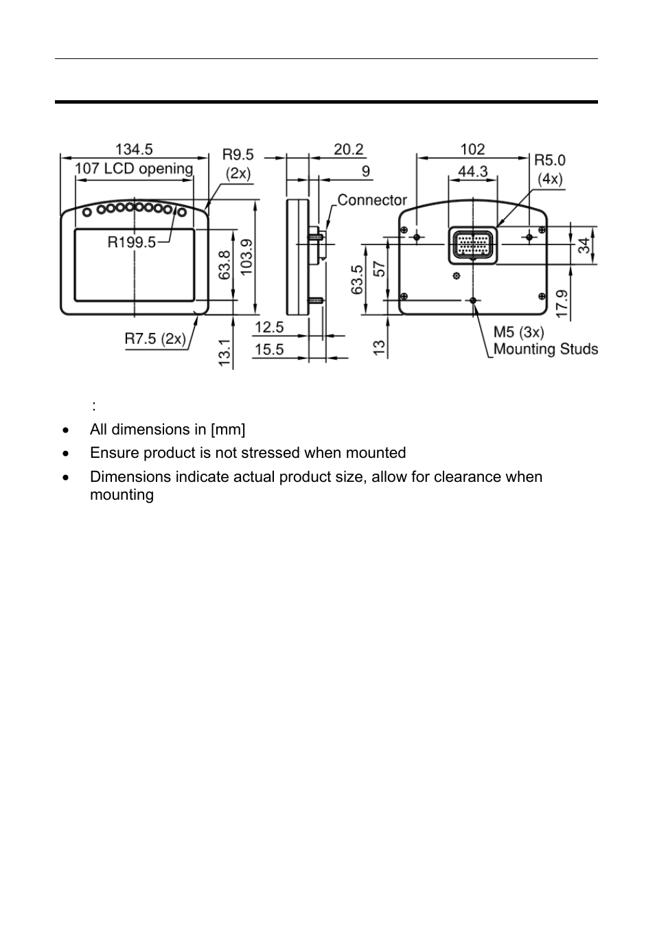 Mounting dimensions, C125 | MoTeC C125 User Manual | Page 66 / 89