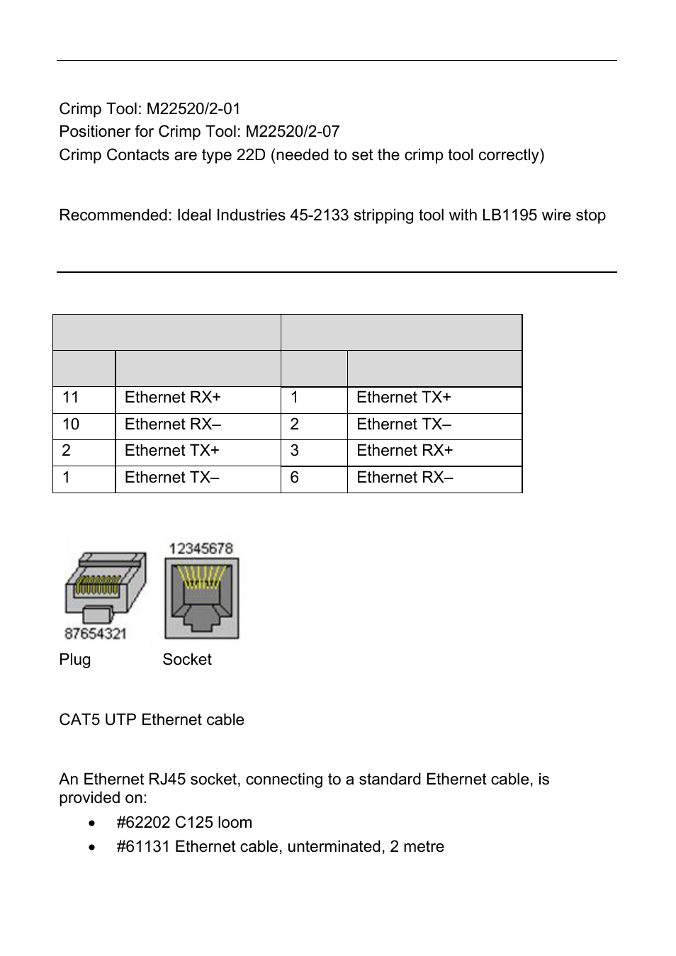Wire stripping tool, Pc connection, Ethernet wiring schematic | Cdl3 / c125, Ethernet connector, Function, Pin numbering, Wire, Cable, Motec appendices 67 crimp tool | MoTeC C125 User Manual | Page 68 / 89