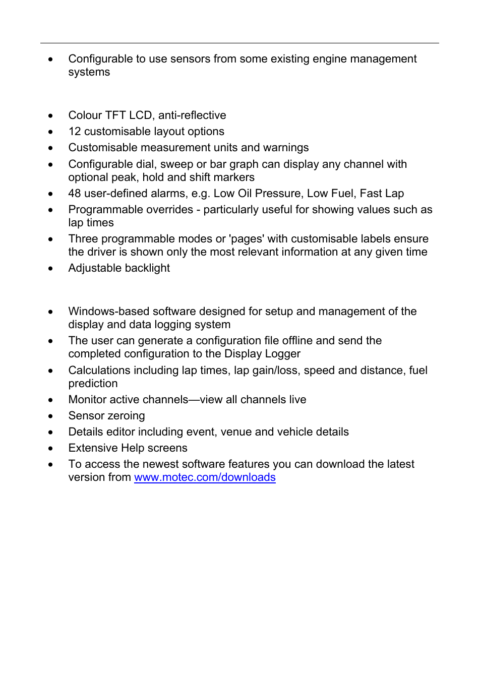Display, Software, Motec introduction 7 | MoTeC C125 User Manual | Page 8 / 89