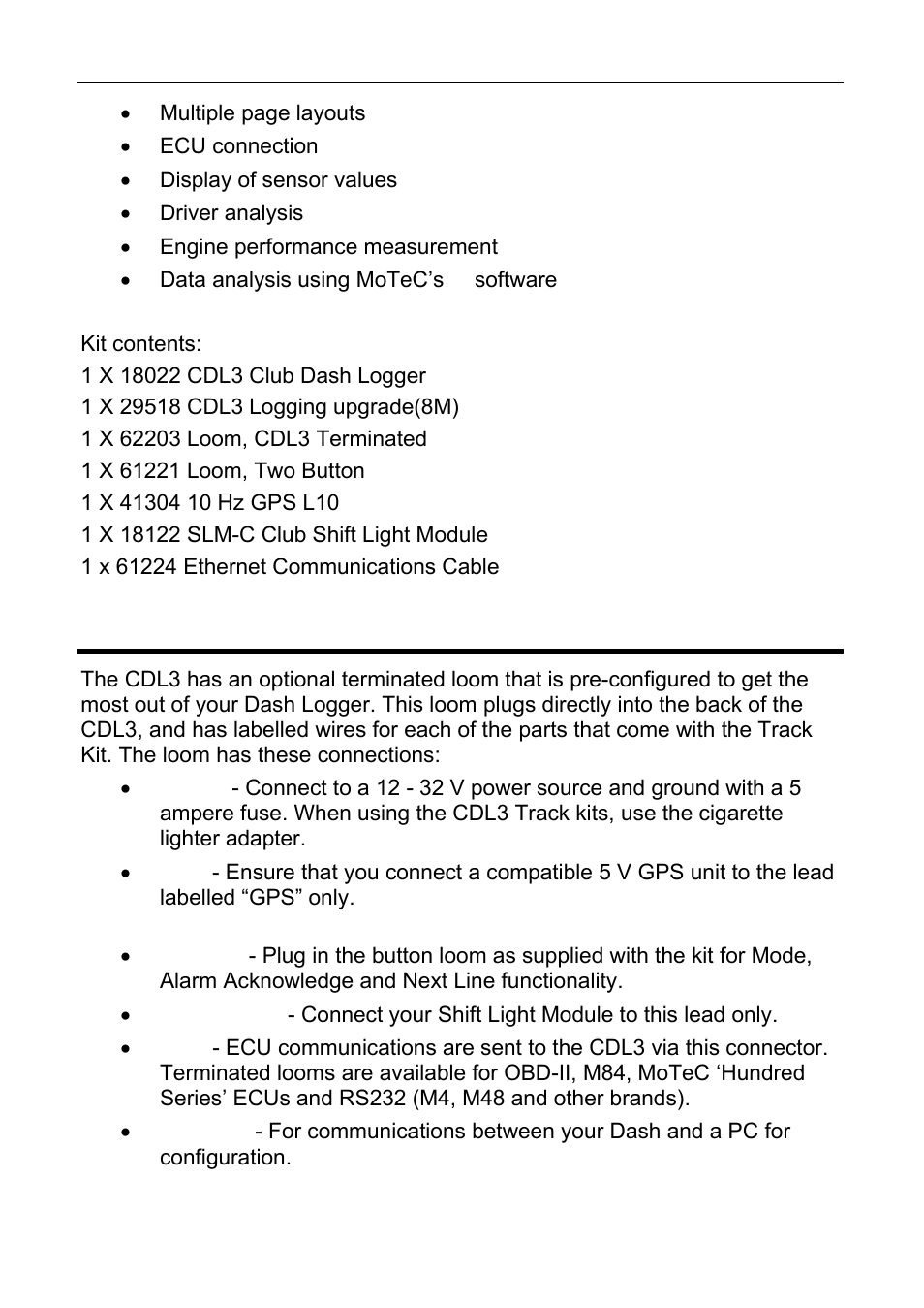 Installing the cdl3 terminated loom, Motec cdl3 track kits 13 | MoTeC CDL3 User Manual | Page 13 / 86