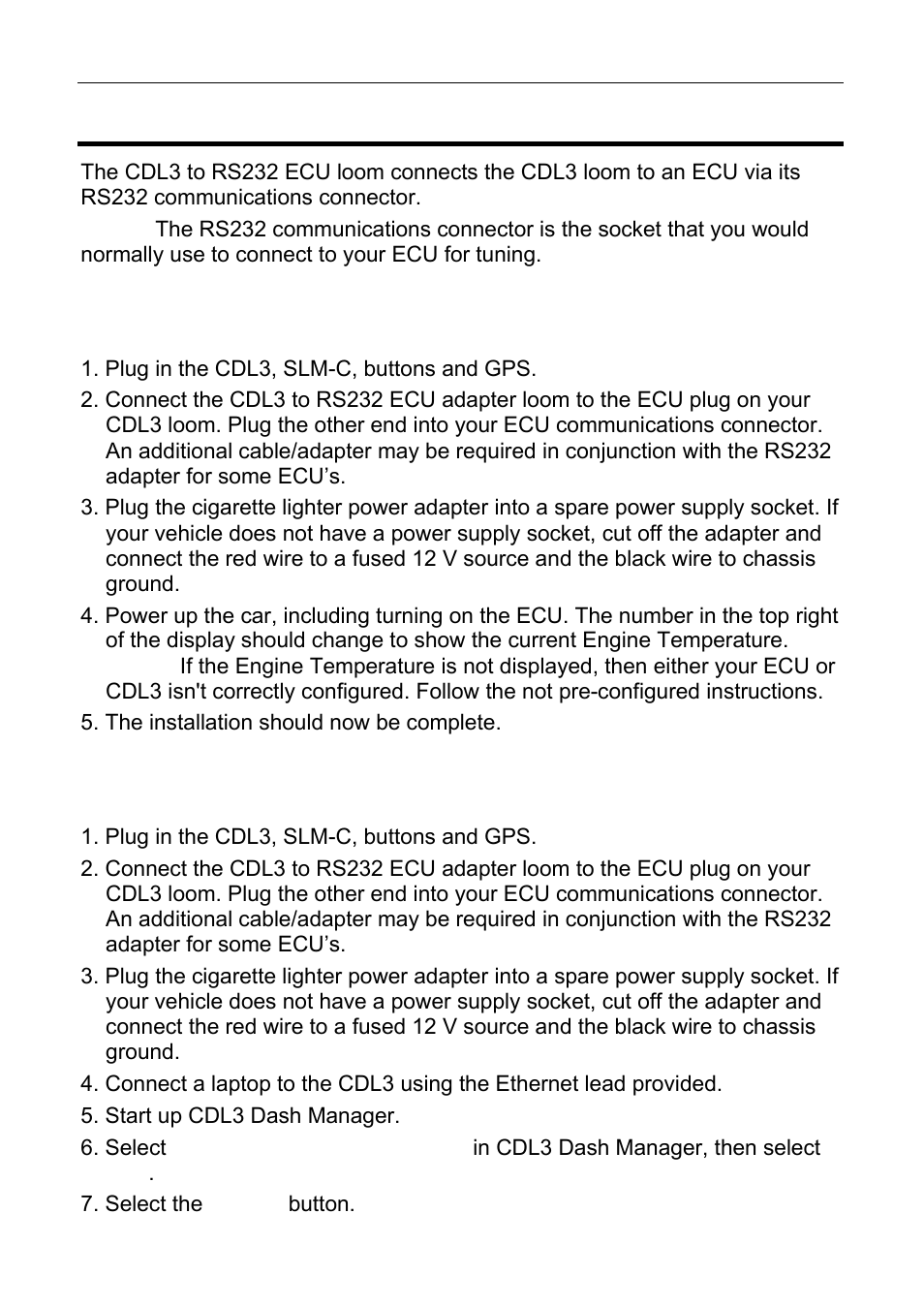 Installing the cdl3 to rs232 ecu loom, 18 cdl3 track kits, Installation method – if cdl3 came pre-configured | MoTeC CDL3 User Manual | Page 18 / 86