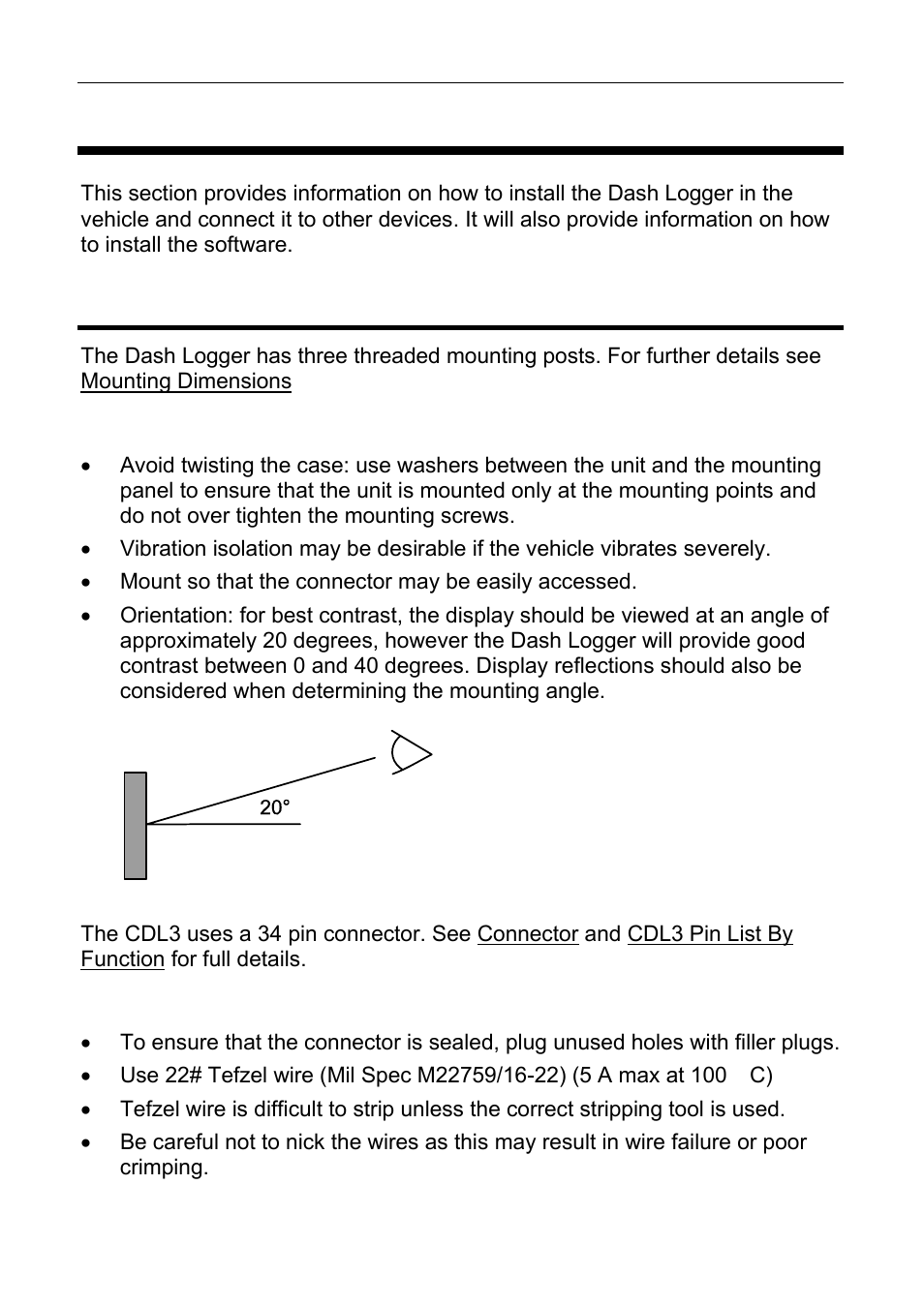 Installation, Mounting and wiring | MoTeC CDL3 User Manual | Page 20 / 86