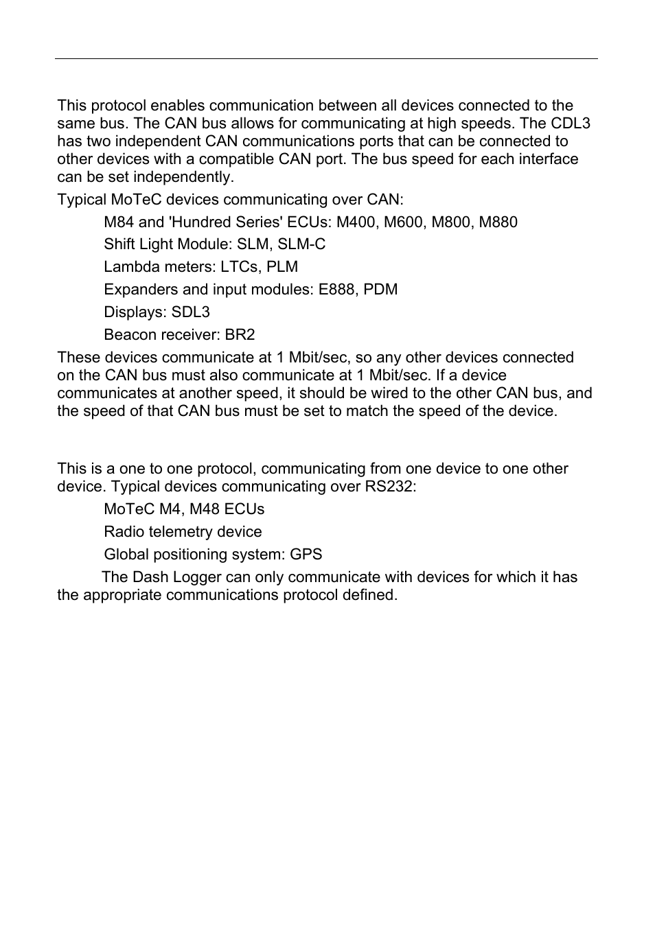 Rs232 serial communications | MoTeC CDL3 User Manual | Page 24 / 86