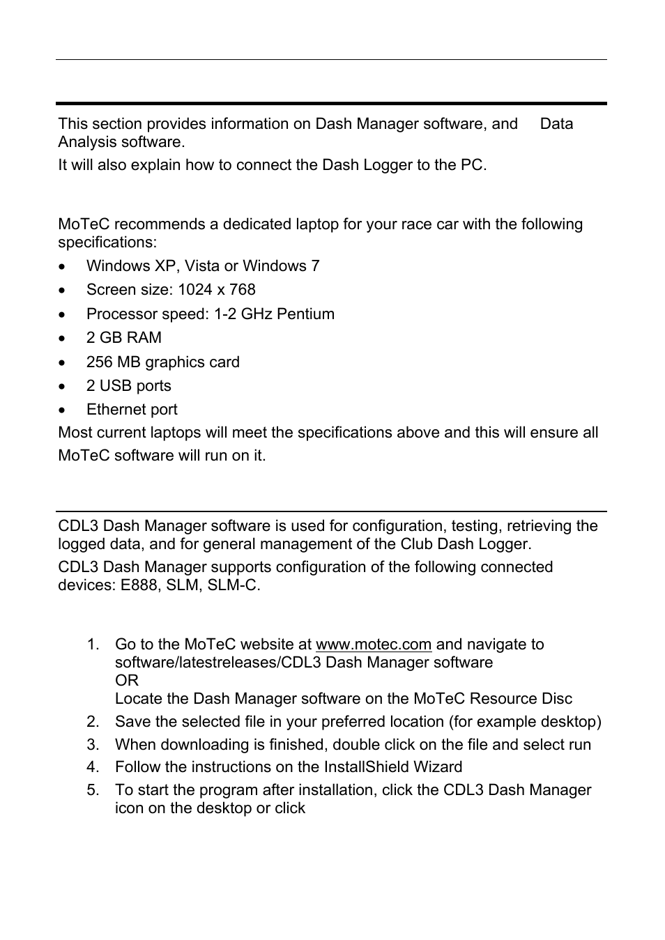 Software installation, Cdl3 dash manager software | MoTeC CDL3 User Manual | Page 26 / 86