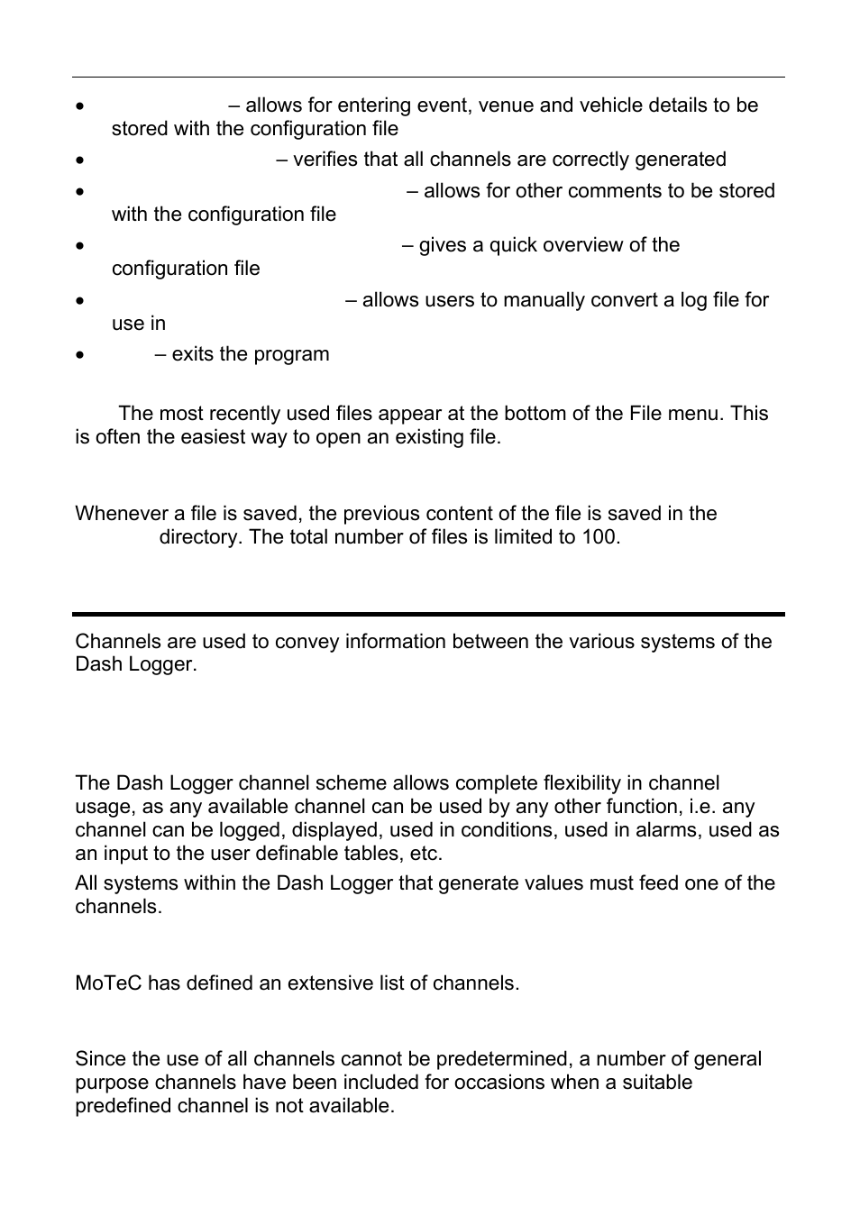 Channels | MoTeC CDL3 User Manual | Page 30 / 86