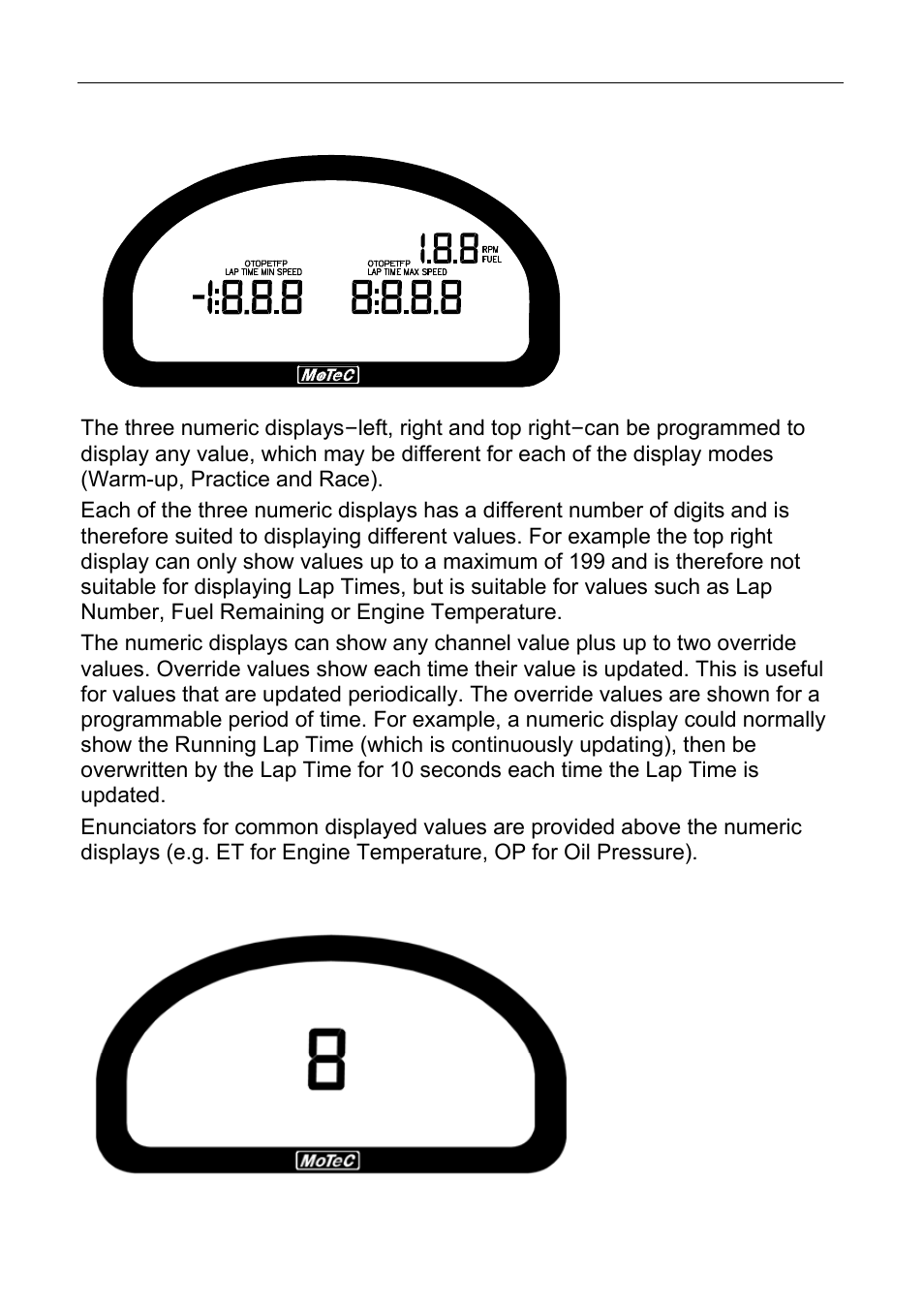 44 configuration numeric displays, Centre numeric display | MoTeC CDL3 User Manual | Page 44 / 86