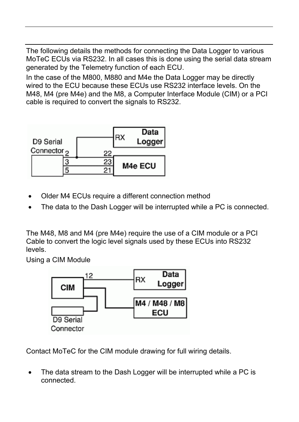 Cdl3 dash logger to ecu wiring (rs232) | MoTeC CDL3 User Manual | Page 68 / 86