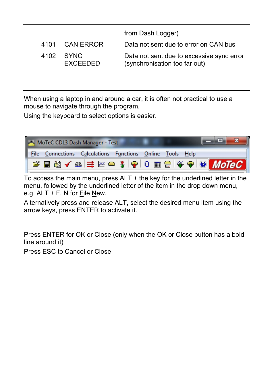 Windows keyboard shortcuts | MoTeC CDL3 User Manual | Page 77 / 86