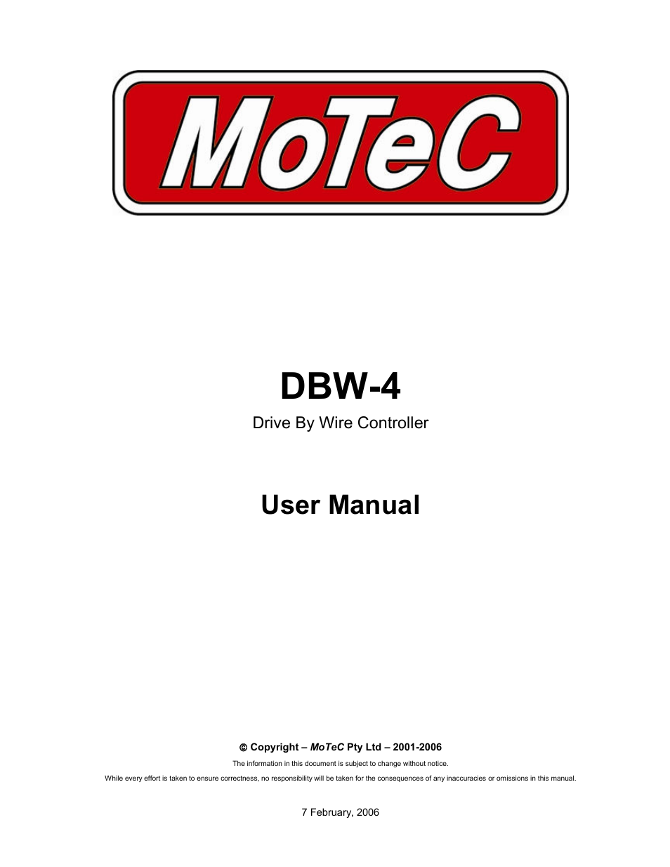 MoTeC DBW-4 User Manual | 21 pages