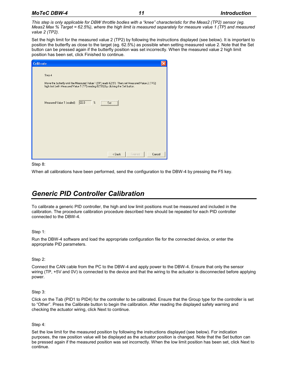 Generic pid controller calibration | MoTeC DBW-4 User Manual | Page 11 / 21