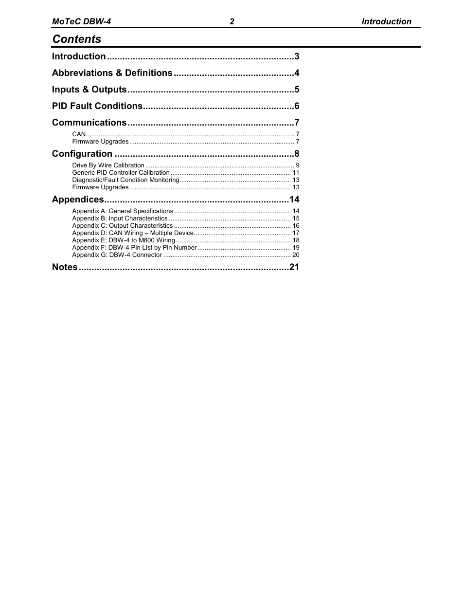 MoTeC DBW-4 User Manual | Page 2 / 21