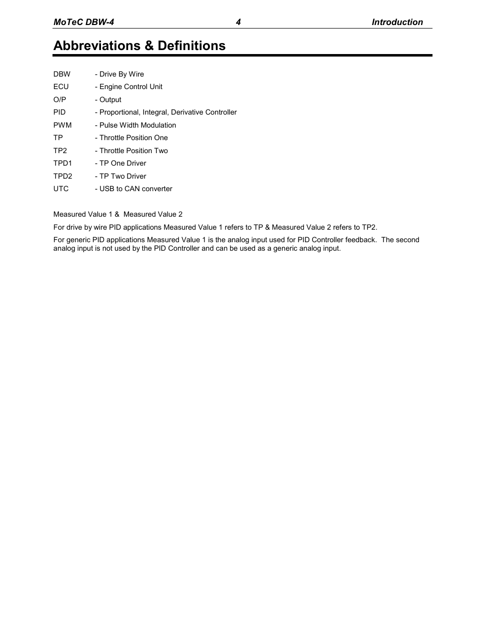 Abbreviations & definitions | MoTeC DBW-4 User Manual | Page 4 / 21