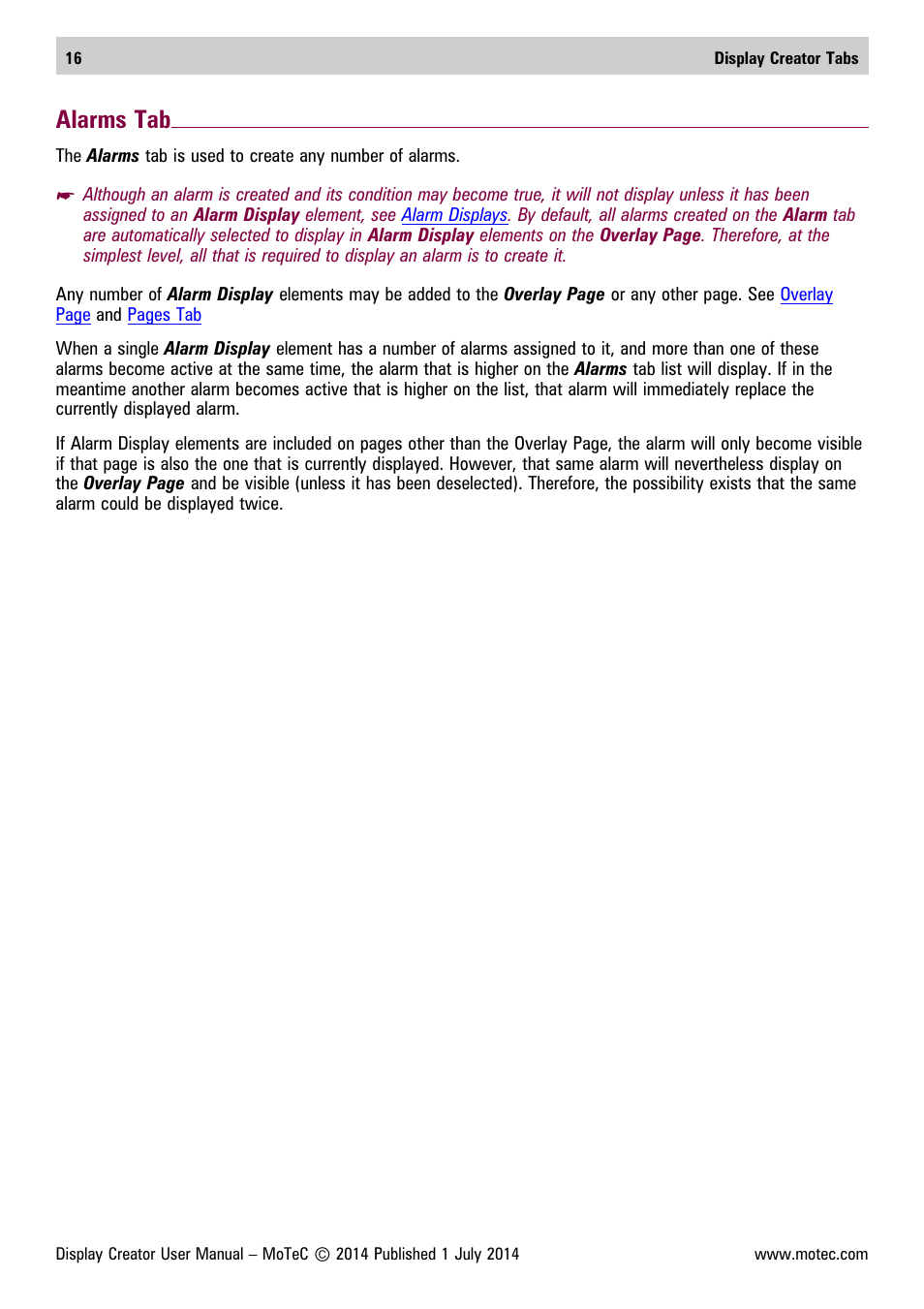 Alarms tab, Alarms | MoTeC Display Creator User Manual | Page 16 / 66