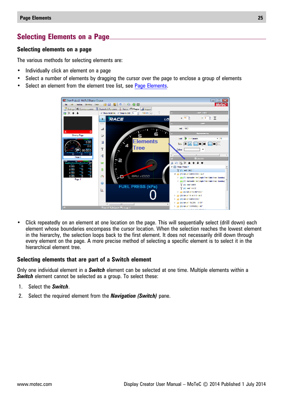 Selecting elements on a page | MoTeC Display Creator User Manual | Page 25 / 66