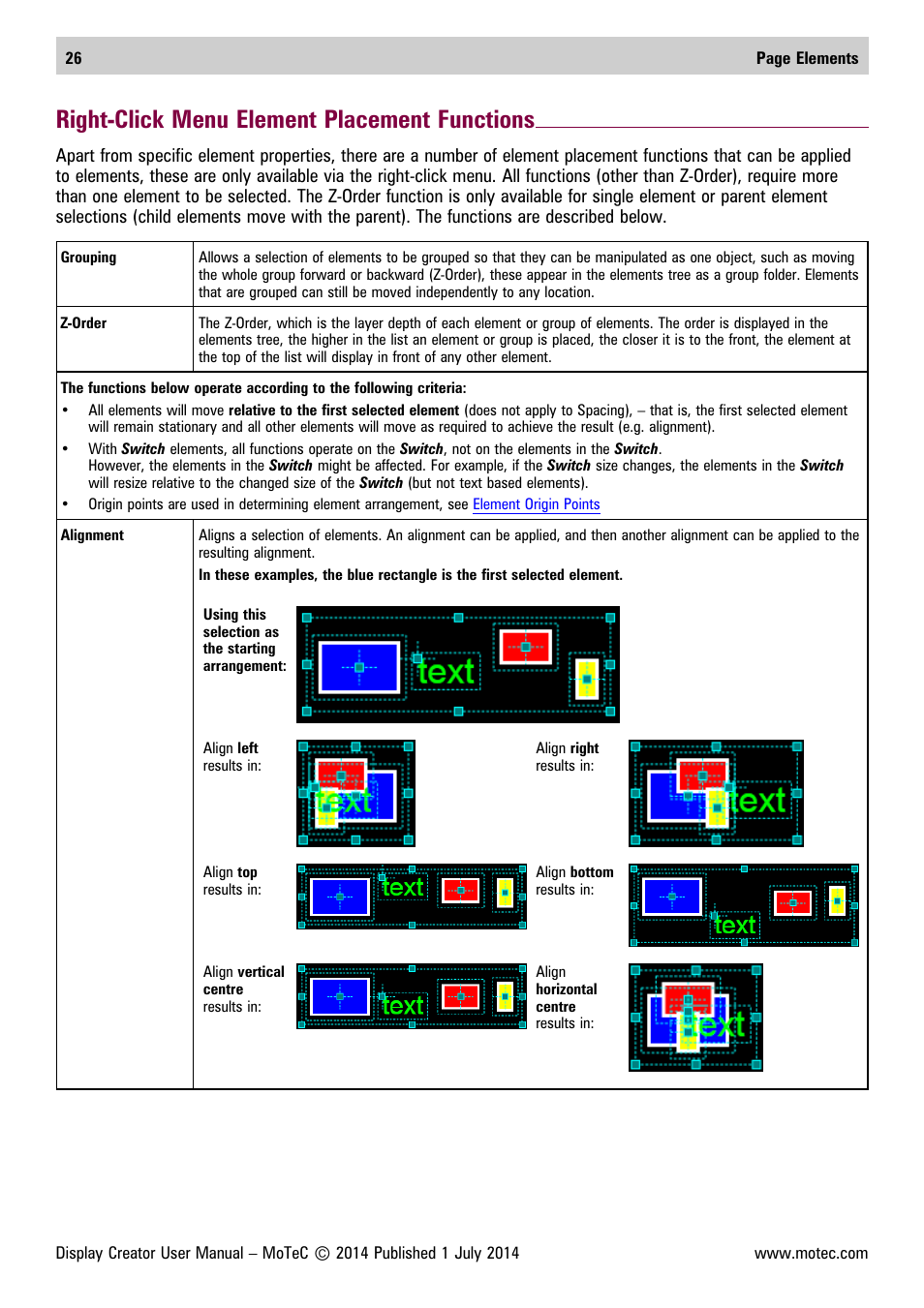 Right-click menu element placement functions | MoTeC Display Creator User Manual | Page 26 / 66