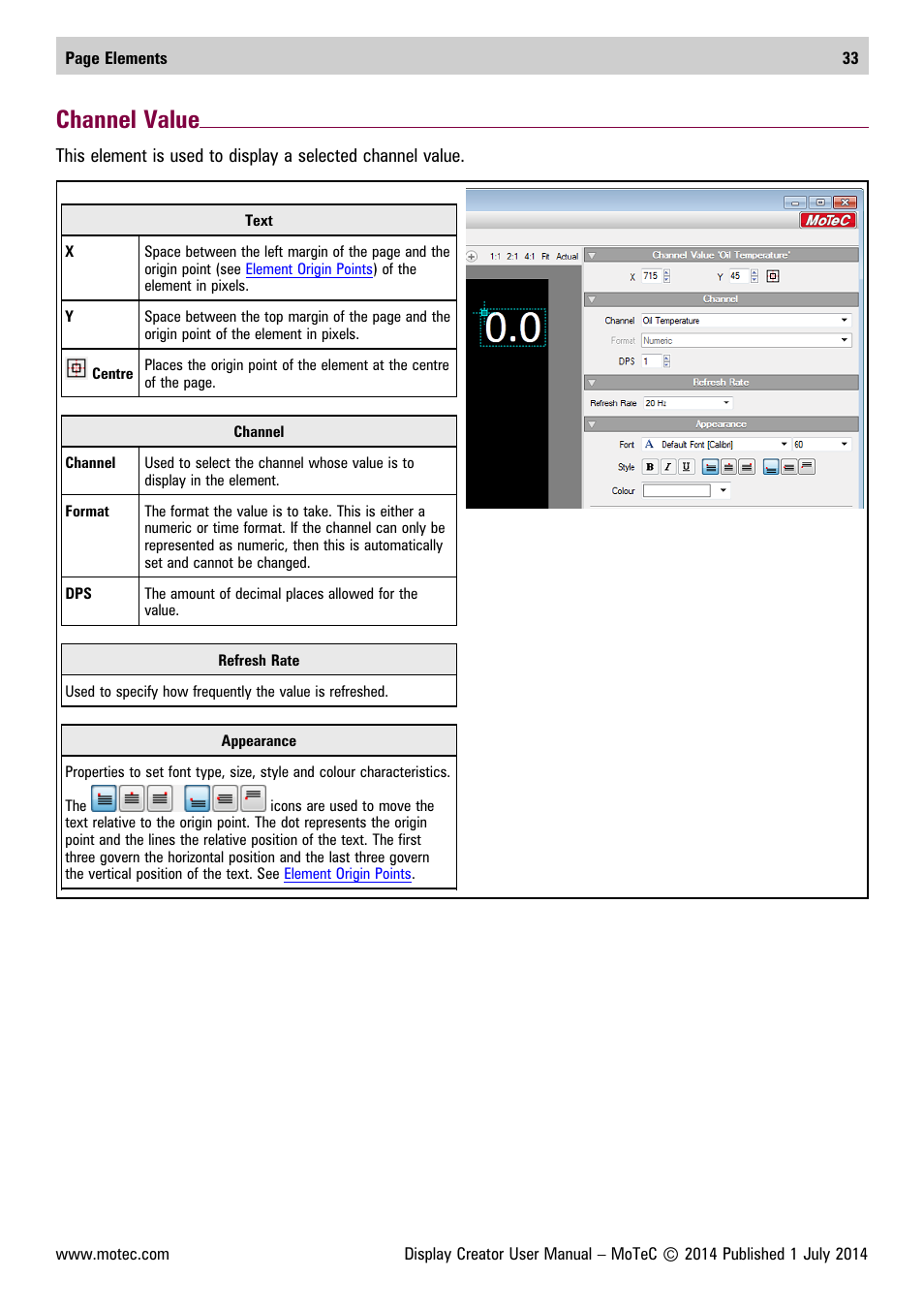 Channel value | MoTeC Display Creator User Manual | Page 33 / 66