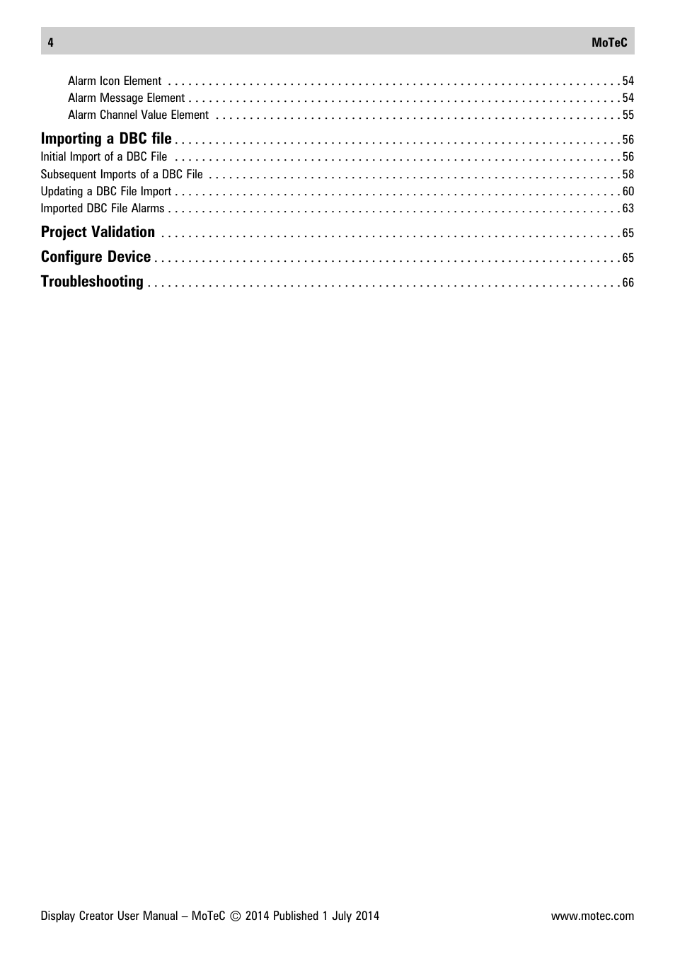 Importing a dbc file, Project validation, Configure device | Troubleshooting | MoTeC Display Creator User Manual | Page 4 / 66