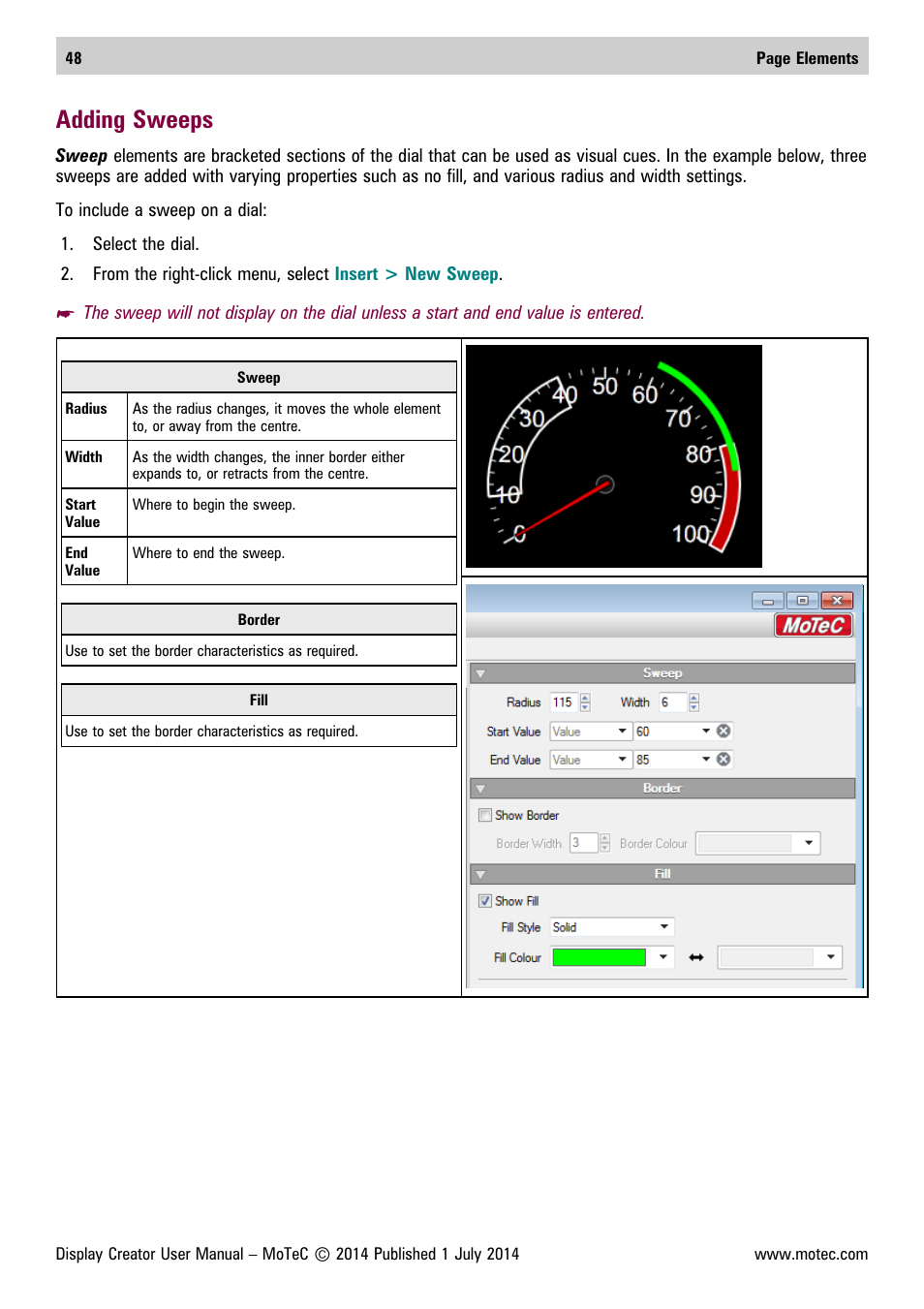 Adding sweeps | MoTeC Display Creator User Manual | Page 48 / 66